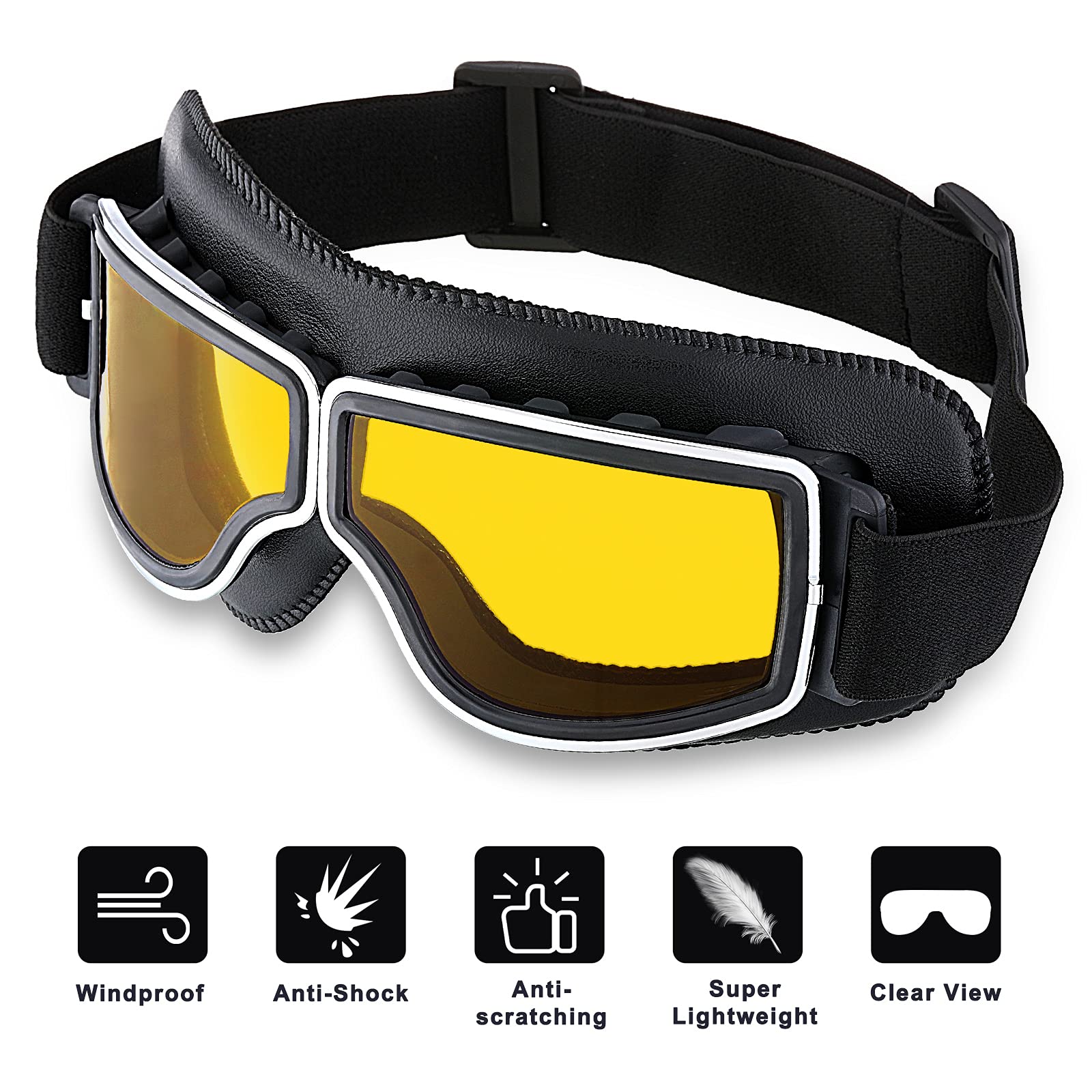 Frienda 2 Pieces Motorcycle Goggles Vintage Pilot Riding Dirt Bike Goggle Atv Anti-Scratch Dustproof Windproof (Yellow, Blue)