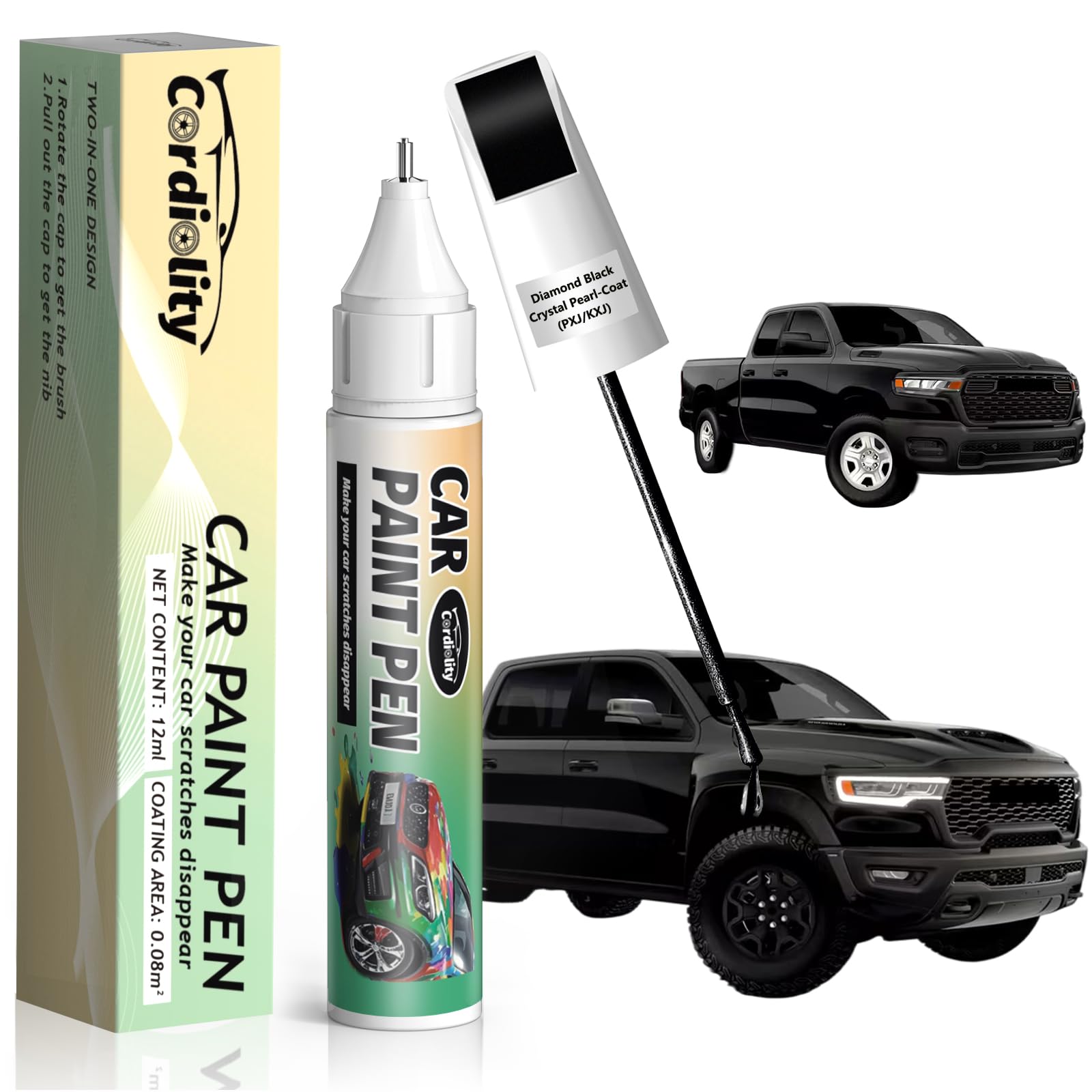 Diamond Black Crystal Pearl-Coat(PXJ/KXJ) Touch Up Paint Pen for Ram,Car Paint Scratch Repair Pen Quick and Easy Fix Auto Paint 