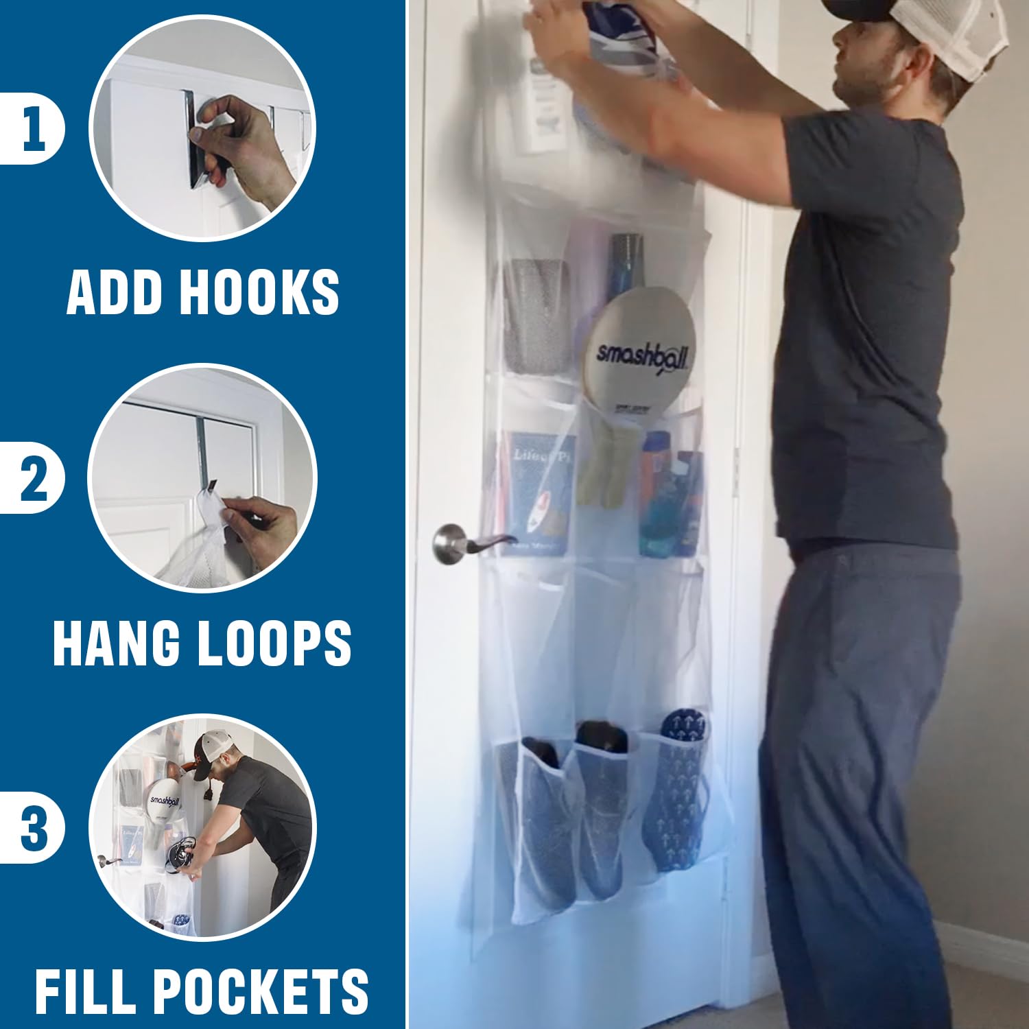 Cruise On Large Mesh Over Door Hanging Organizer 15 Pockets - White Cabin Organization Shoe Holder & Cruise Essentials Storage (