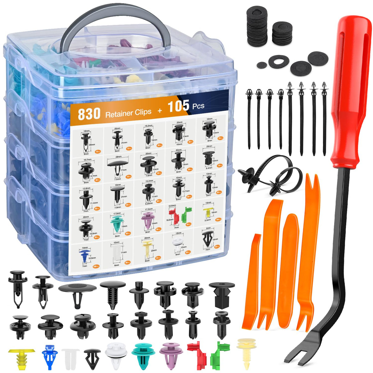 Gooacc 935Pcs Car Push Retainer Clips & Auto Fasteners Assortment -26 Most Popular Sizes Nylon Bumper Fender Rivets With 10 Cabl