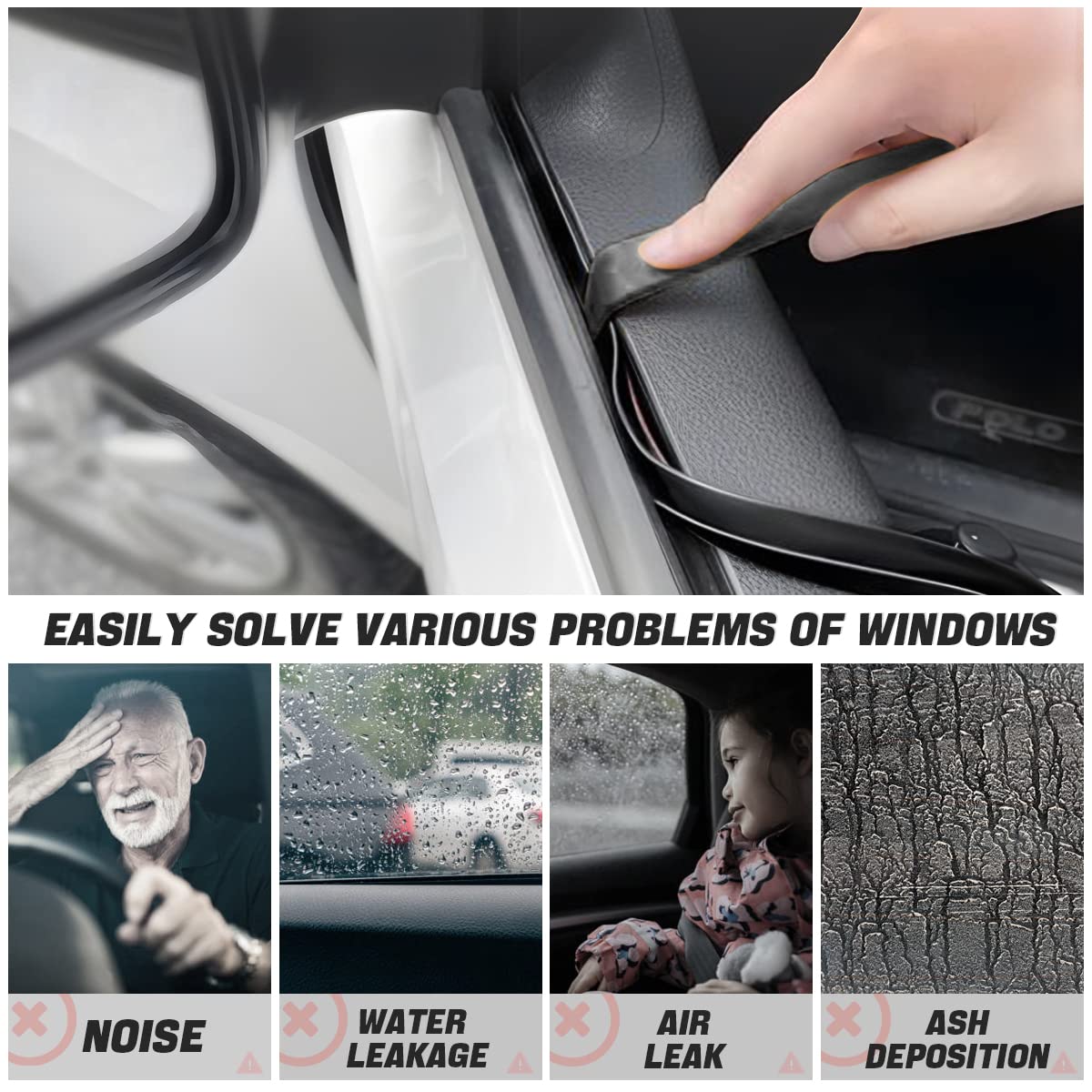 AUCELI Car Window Seal Strip, Windshield Weather Strip for Car, Automotive Waterproof Soundproof V-Shape Self Adhesive Trim Cove