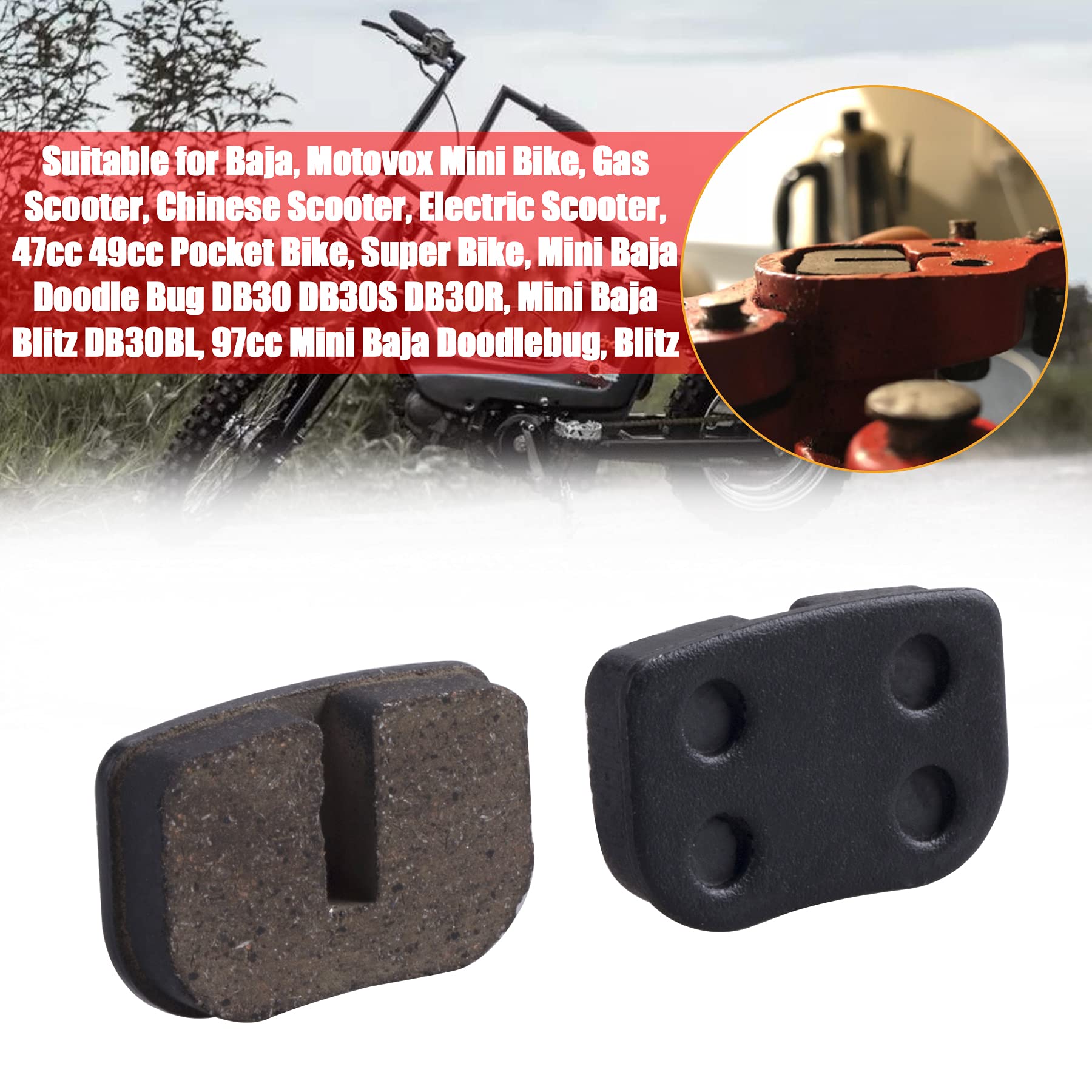 Mwmnu Rear Brake Pads, Brake Pads Compatible With Motovox Mbx10 Mbx11 Mbx-10 79Cc Moto Mm-Bb80 Baja Racer Dirt Bug Motorsports Doodle Bug Ct100U Mini Bike Rear Brake Pad Parts (4 Pack)