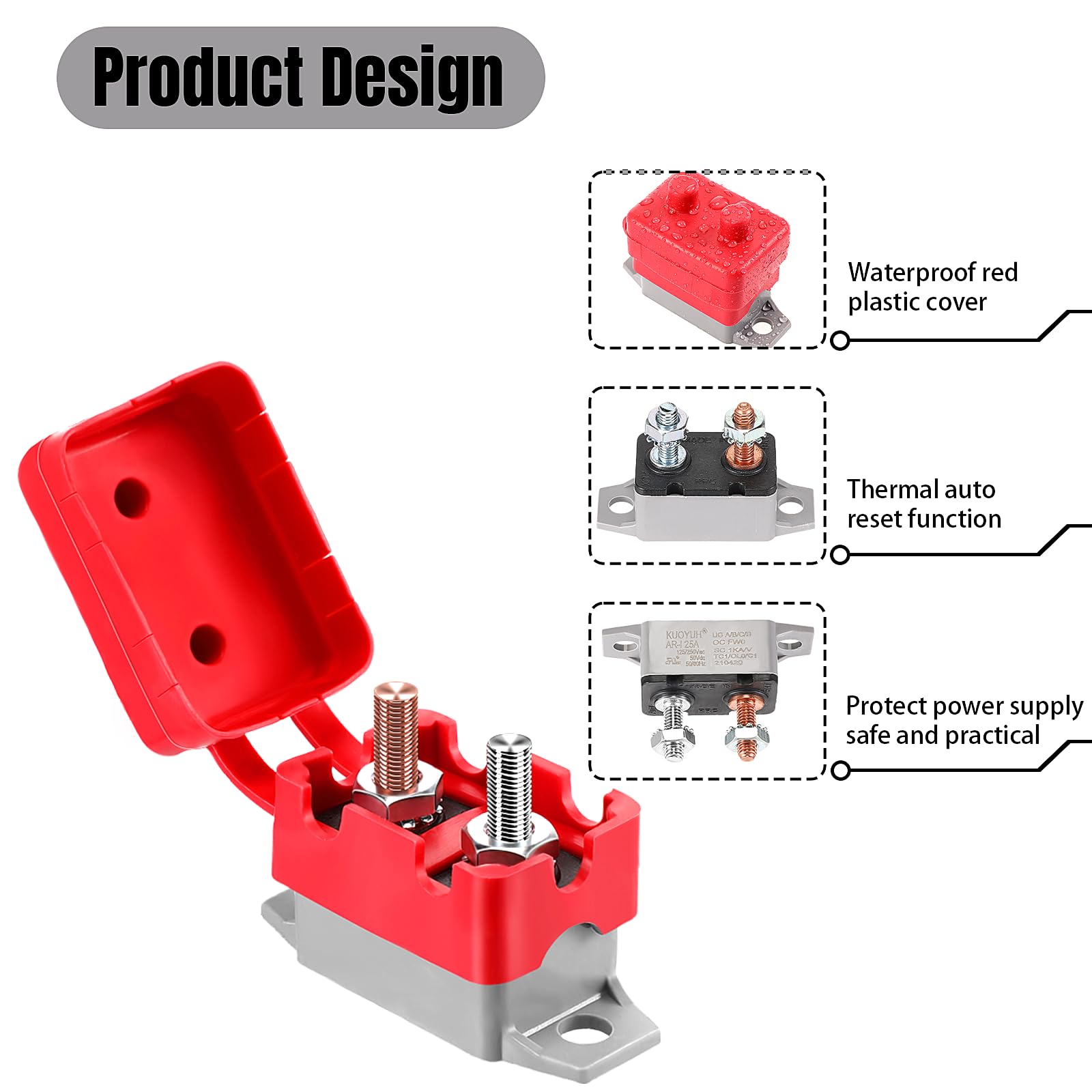 4 Pieces Dc 12V - 24V Automatic Reset Circuit Breaker Circuit Breaker With Cover Stud Bolt For Automotive And More (25 Amp)