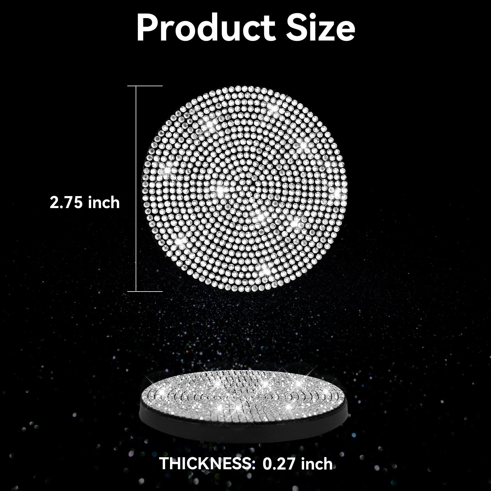 Singaro Bling Cup Holder Coasters For Car, 2Pcs Universal Non-Slip Cup Holder, Embedded Decorative Coasters, Shiny Crystal Car I