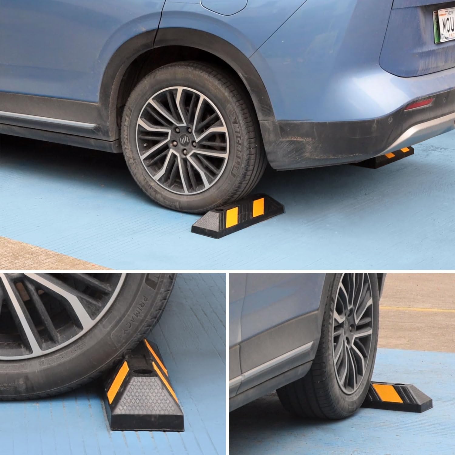 OranLite Heavy-Duty Rubber Parking Curbs, Parking Garage Floor Stoppers with Reflective Stickers, Mounting Screws Included, Whee
