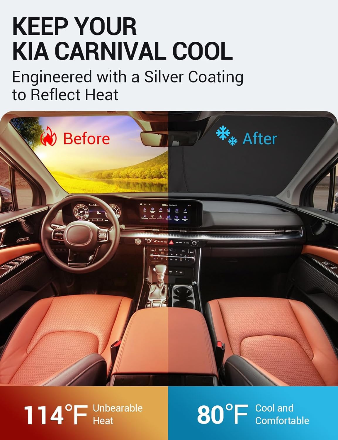 Proadsy 2025 Upgrade Windshield Sun Shade Custom Fit Kia Carnival 2022-2024 2025 4-Layer Foldable Front Sunshade Protector Sun V