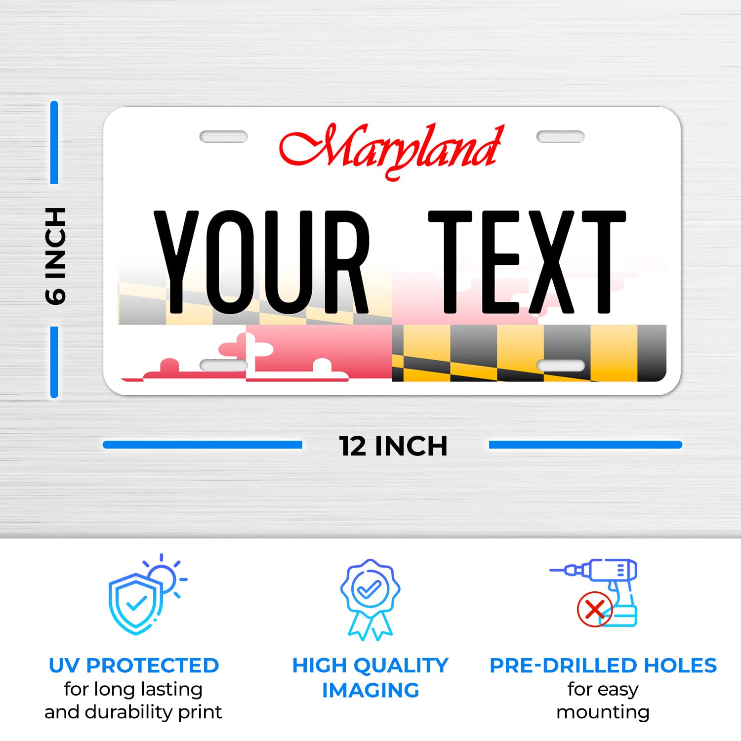 Sigo Signs Custom Maryland License Plate - 6x12" Rust-Free Aluminum, Fade Resistant, Personalized Front of Car Sign