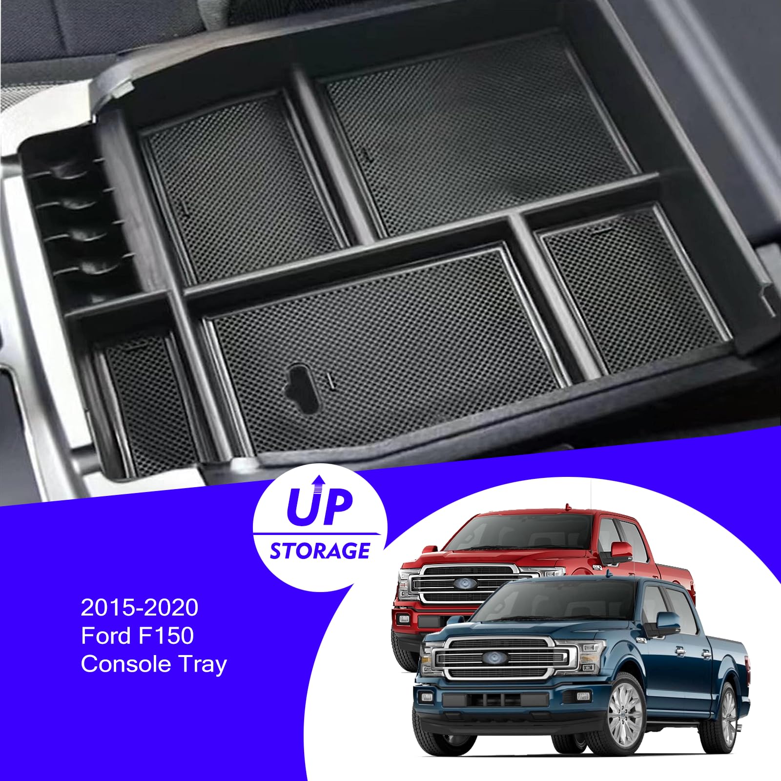 Xxciwp 2018 F150 Console Tray Center Console Organizer Tray For 2015-2020 Ford F-150 Raptor Mid Armrest Glove Storage Box For Fo