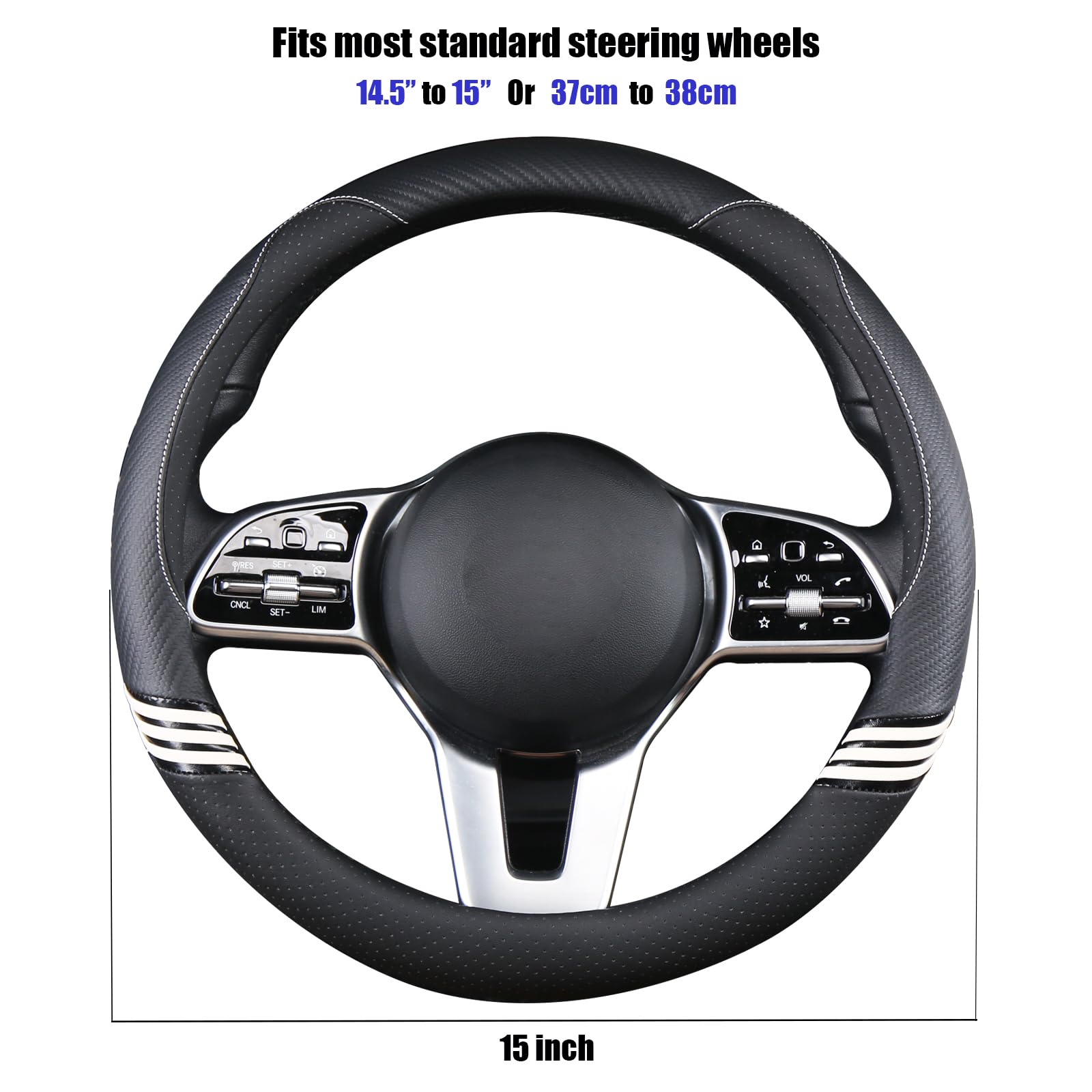 Binsheo Cute Steering Wheel Cover For Women Men Leather Universal 15 Inch,Black