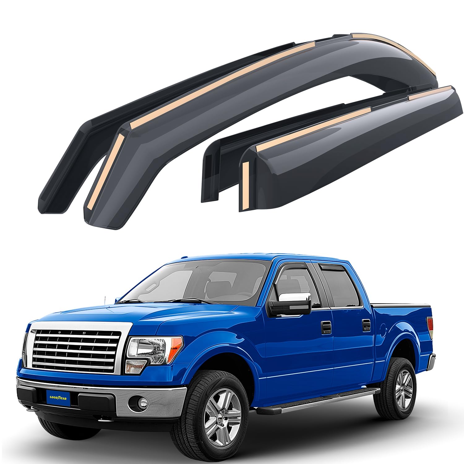 Goodyear Shatterproof In-Channel Window Deflectors For Trucks Ford F-150 2009-2014 Supercrew, Rain Guards, Window Visors For Car