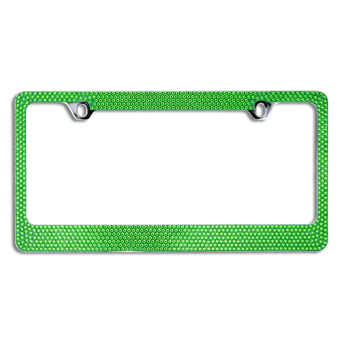 Blvd-Lpf Obey Your Luxury Popular Bling 7 Row Crystal Metal Chrome License Plate Frame With Screw Caps (1, Green)