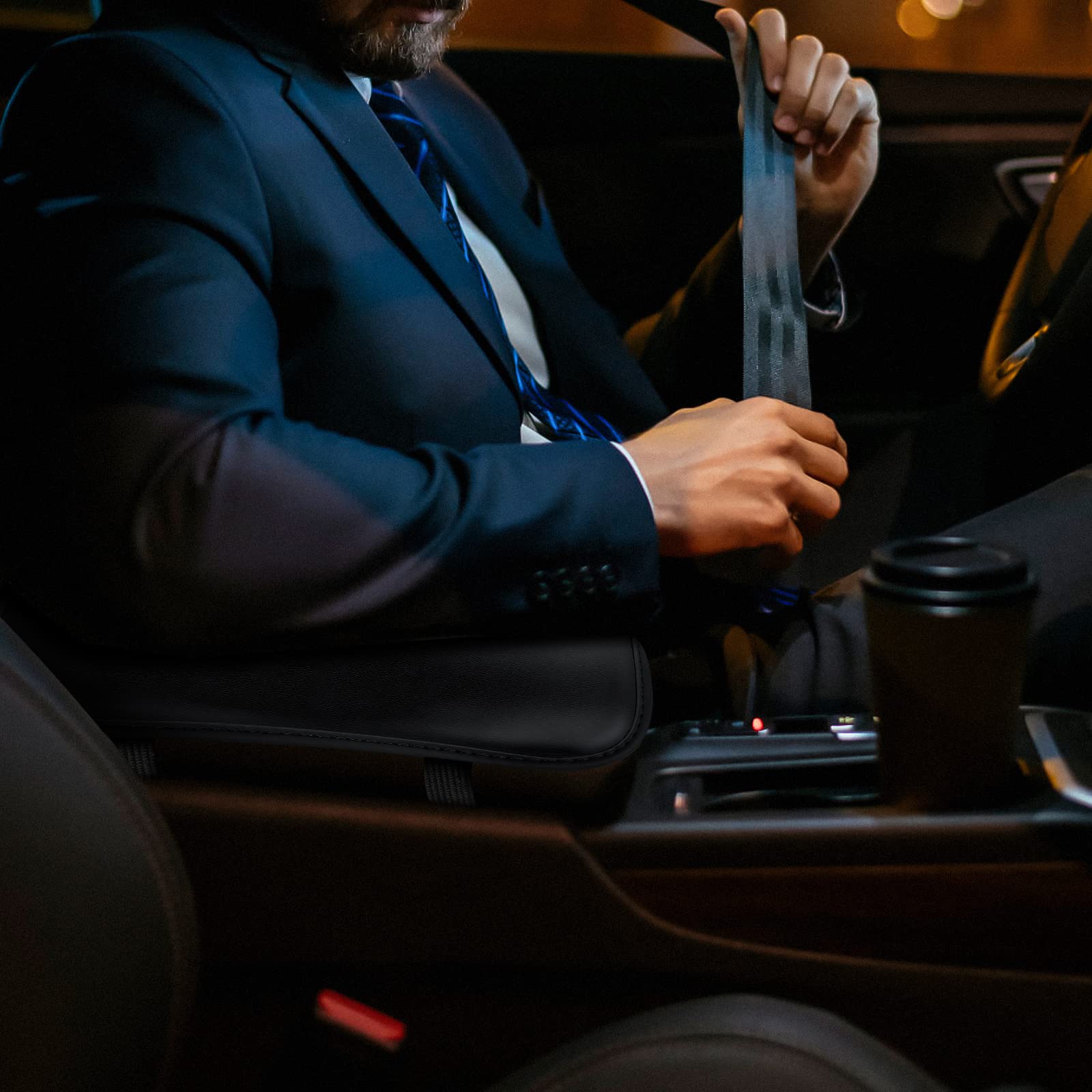 Amiss Auto Center Console Pad, Pu Leather Car Armrest Seat Box Cover Protector, Universal Waterproof Non Slip Soft Center Console Armrest Pad For Most Vehicle, Suv, Truck, Car (Black)