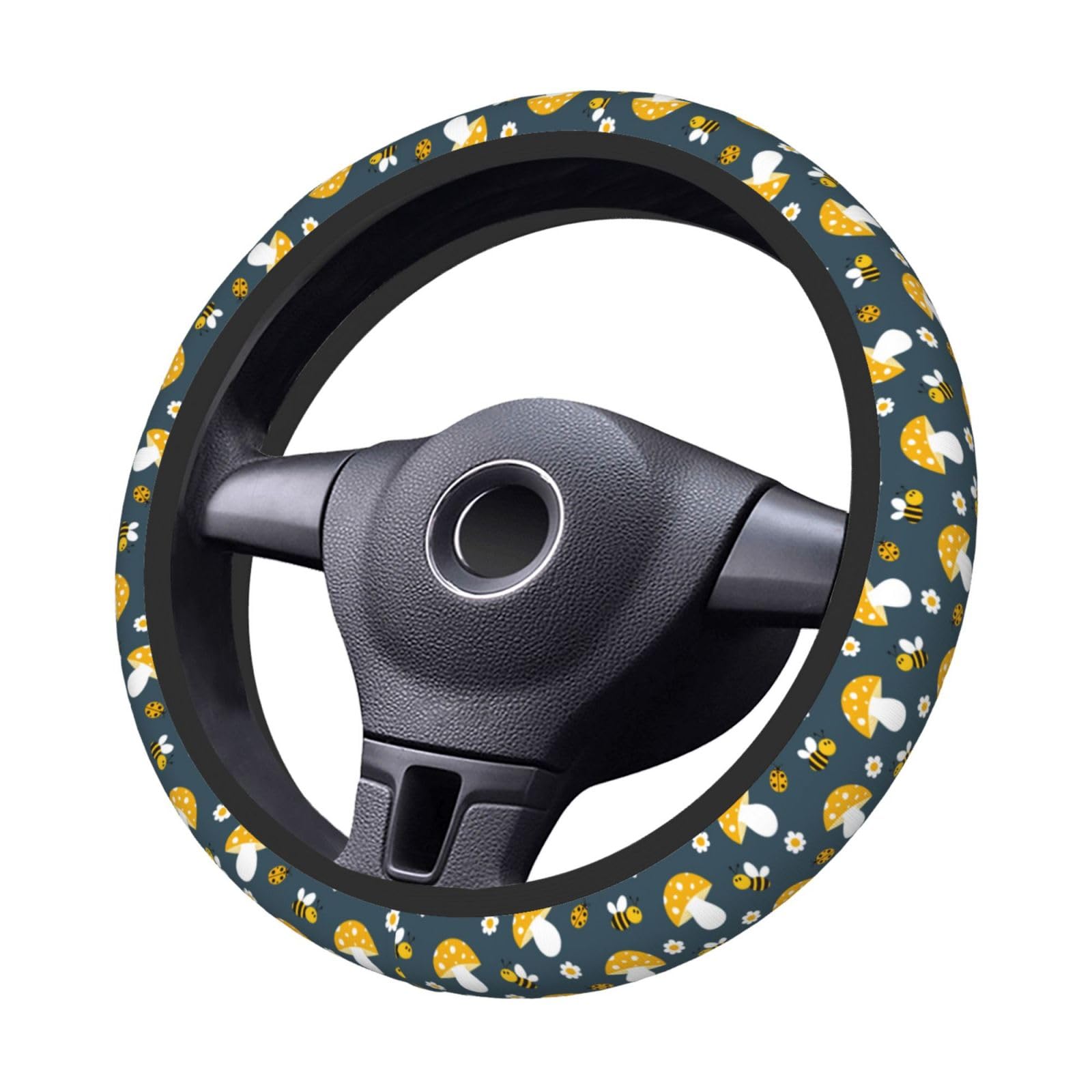 Cute Bee Mushroom Steering Wheel Cover for Women Men Girls Car Accessories Decor Anti-Slip Neoprene Auto Steering Wheel Covers P