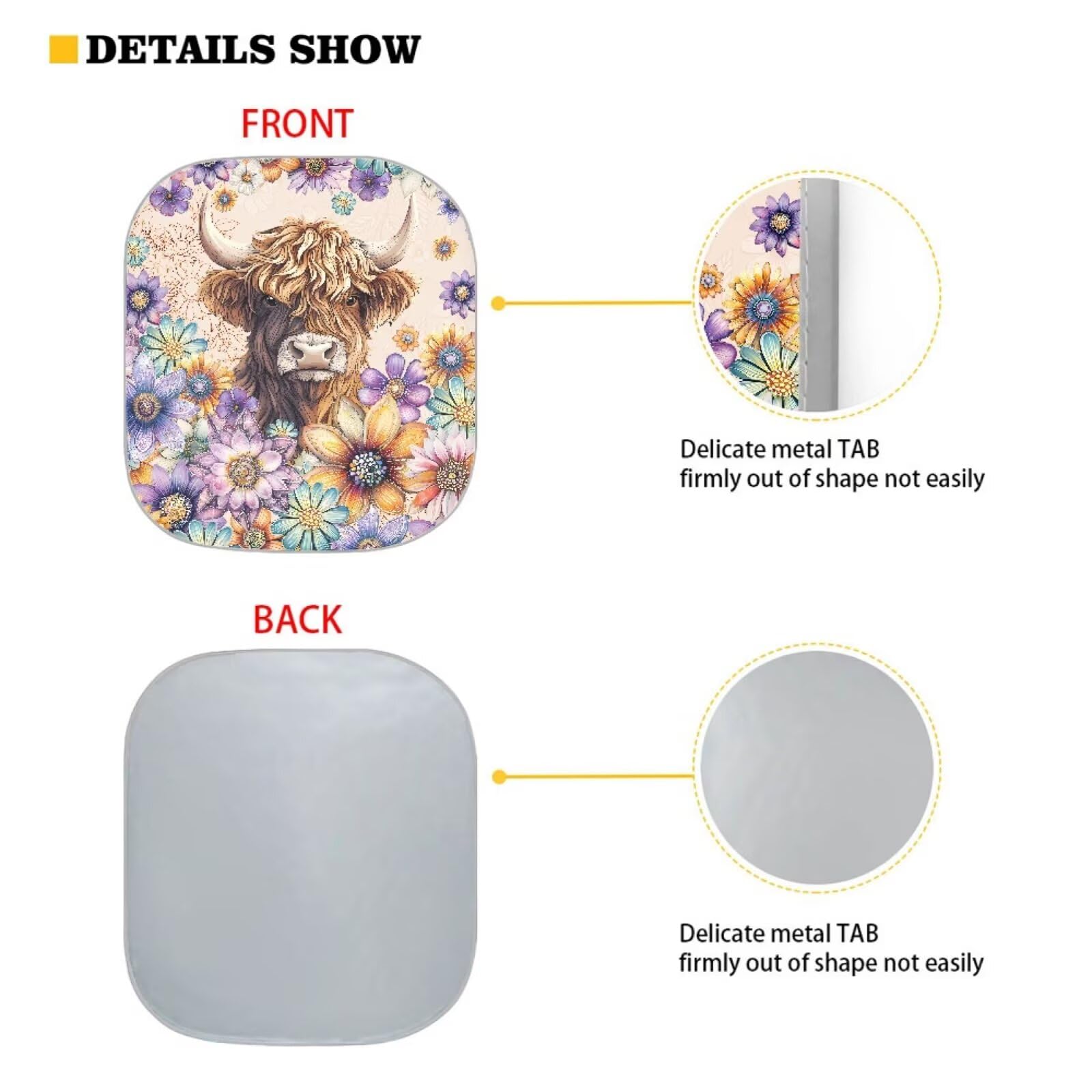 Huisefor Highland Cow Automotive Windshield Sunshades Set Of 2 Flower Sun Shade For Car Windshield Easy To Install Windshield Co