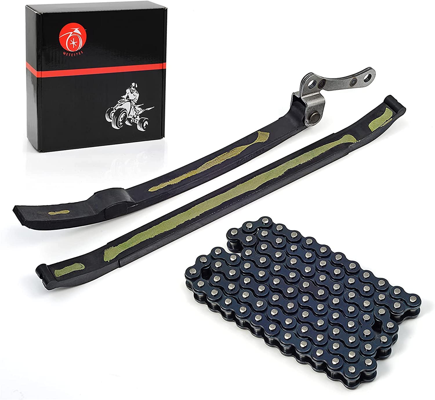 Moto1988 Cam Timing Chain And Guides Kit Compatible For Yamaha Big Bear 350 Yfm350Fw 4X4 1987-1997 Moto 4 Yfm350Er 1987-1995 Raptor 350 Yfm350R 2004-2013 Warrior 350 Yfm350X 1987-2004