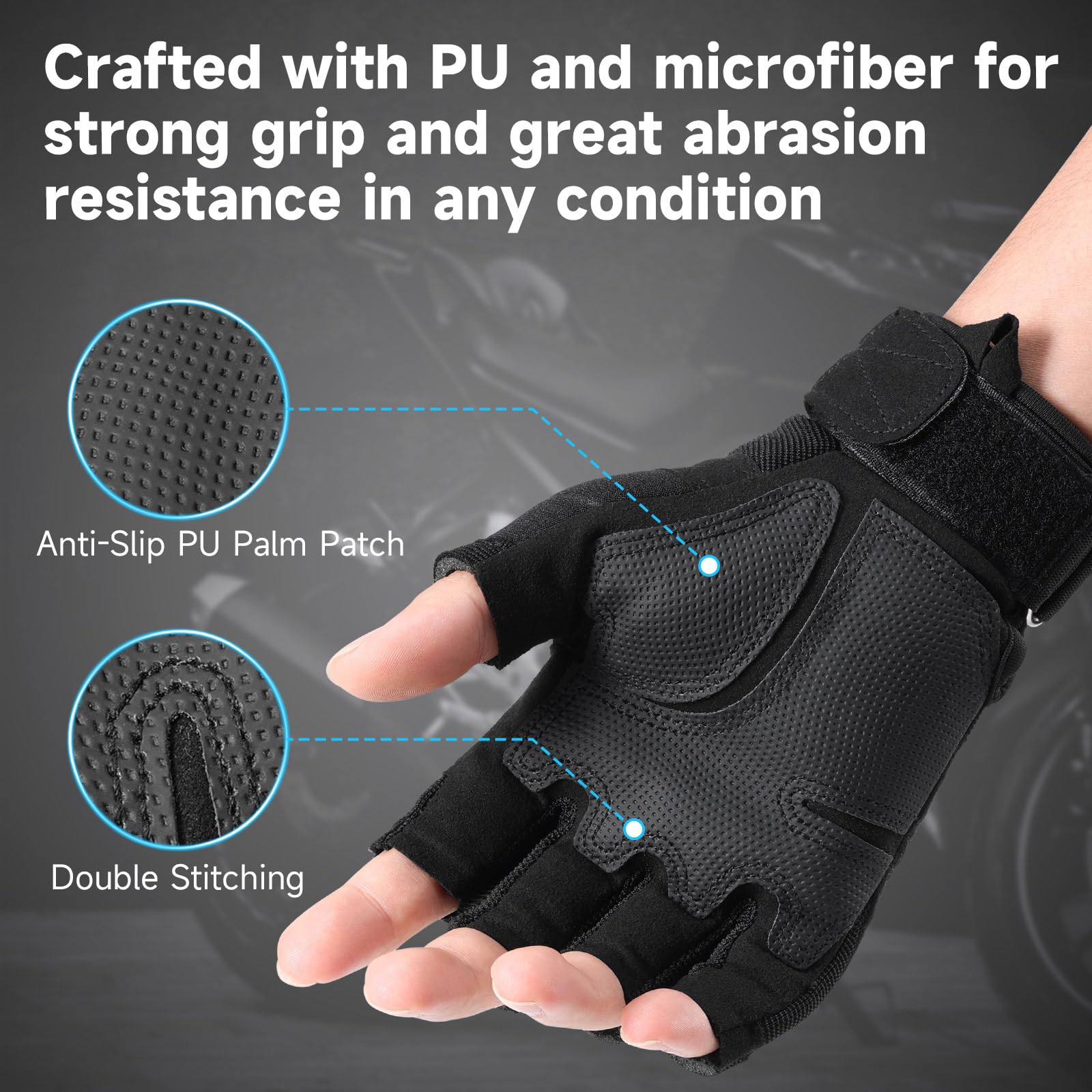 Cierto Motorcycle Gloves For Men And Women: Fingerless Tactical Gloves With Adjustable Wrist For Outdoor Riding, Road Racing, Cy