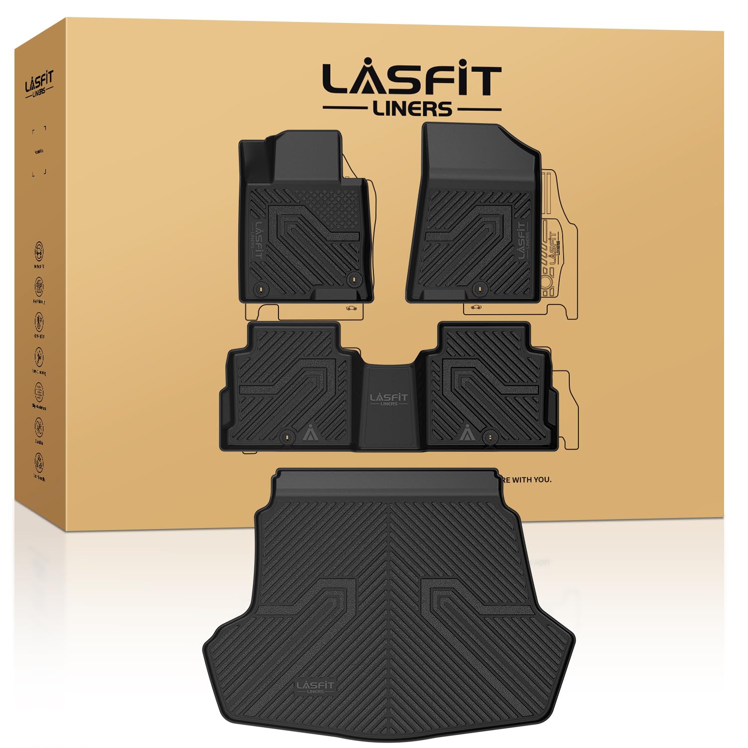 Lasfit Floor Mats & Cargo Mats For Kia Optima 2020 2019 2018 2017 2016 (Not Fit Hybrid/Phev), All Weather Tpe Custom Fit Floor L
