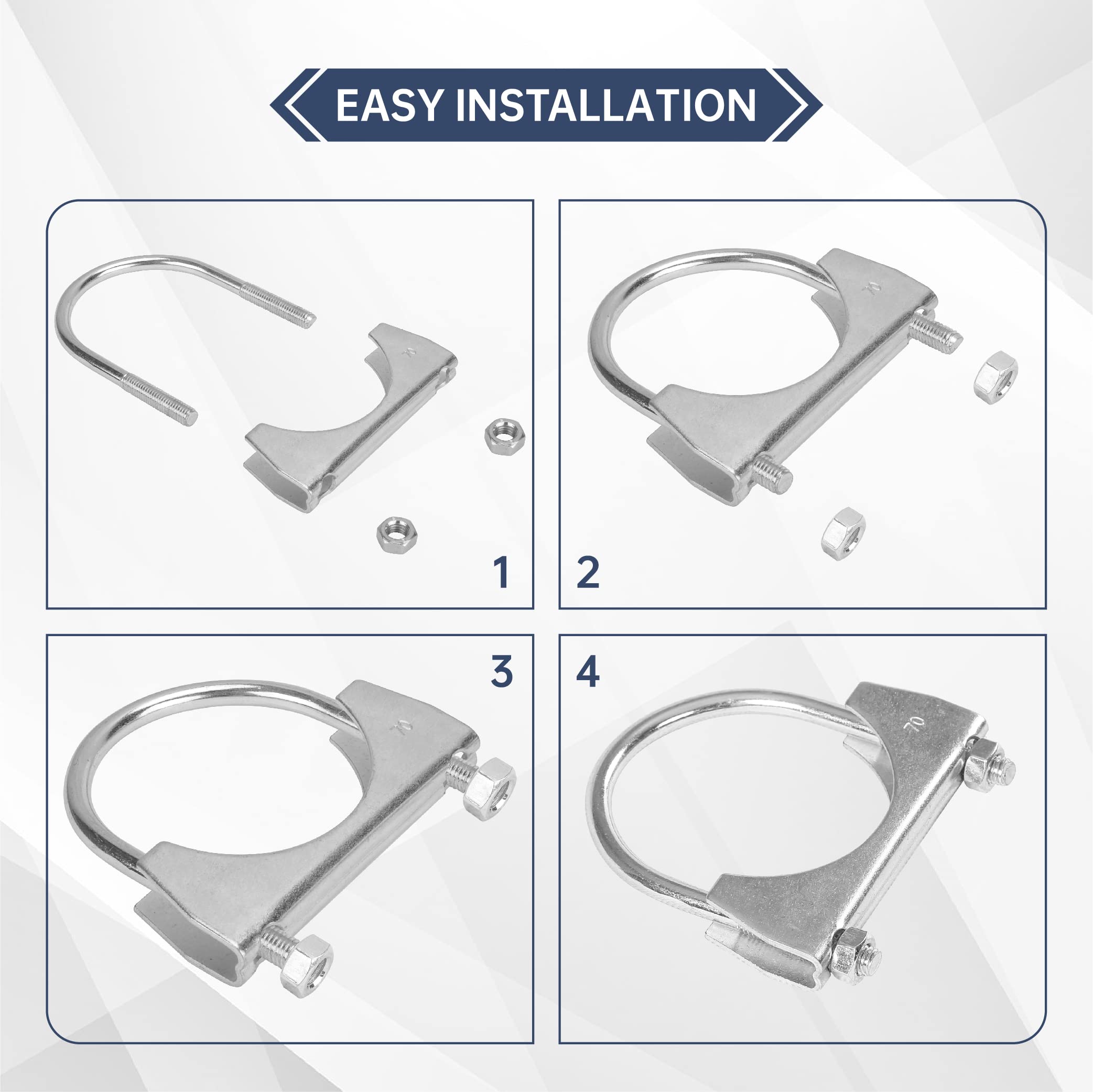 Batoneco 2.75'' U Bolt Clamp, Muffler Exhaust Clamps,2-3/4 Inch Saddle Style Heavy Duty Mild Steel(4-Pack)