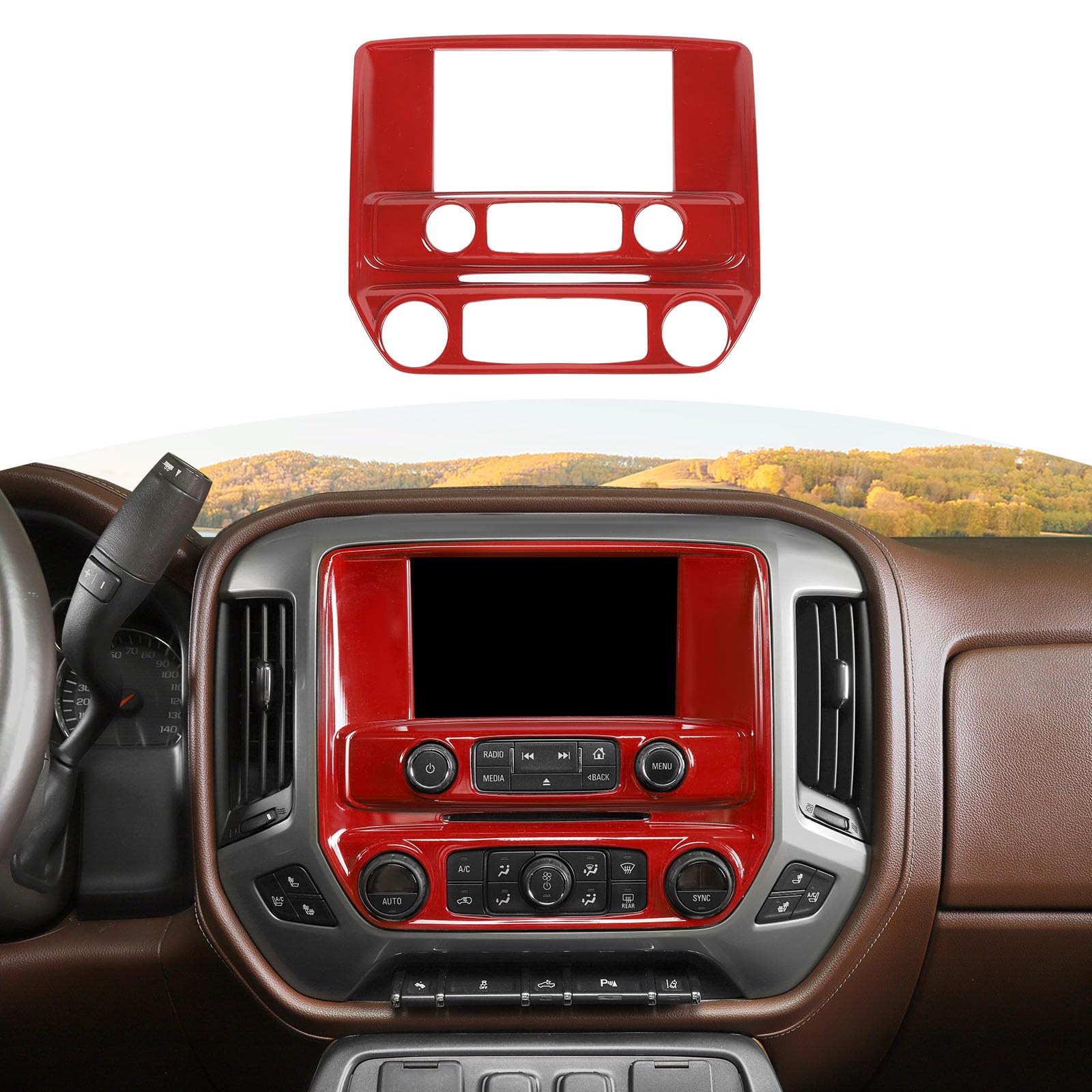Rt-Tcz For Chevy Silverado Center Dashboard Navigation Panel Trim Cover Red For Chevrolet Silverado Gmc Sierra 2014-2018 Red Int