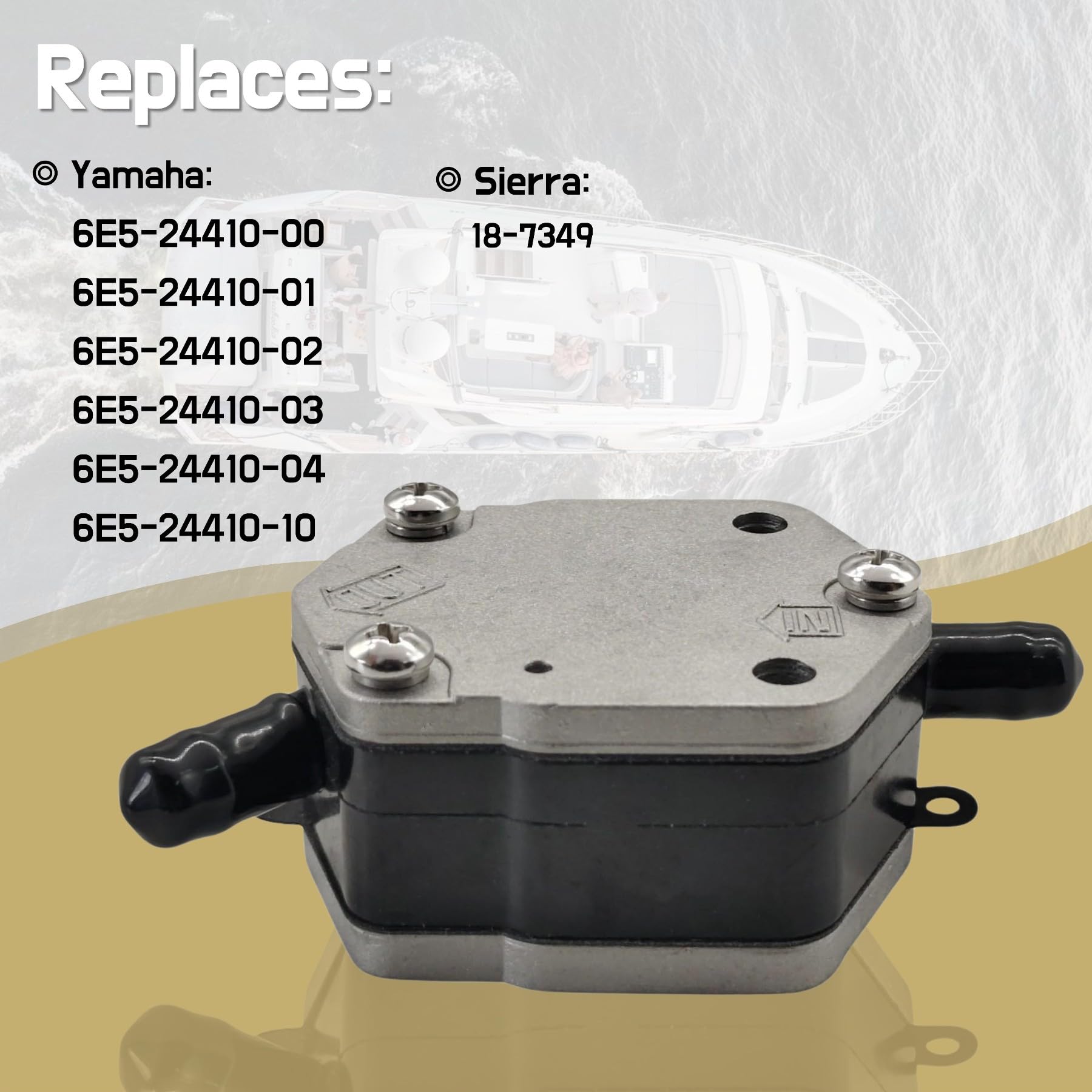 Jlm Marine 6E52441010 Fuel Pump For Yamaha 2 Stroke 115 130 140 150 175 200 225 250 300 Hp Outboard Models 6E5-24410-02 18-7349