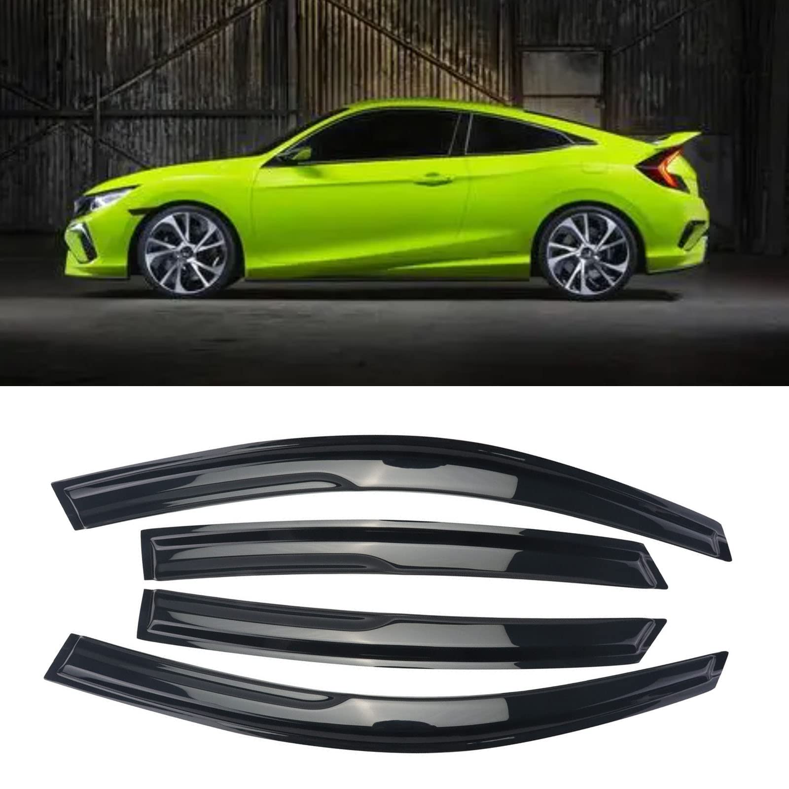 Sontian Window Visor Tape-On Side Deflectors Vent Rain Guard 2016-2020 Ho-Nda Civic 10Th 4-Door Sedan Vent Window Visors, Vent D