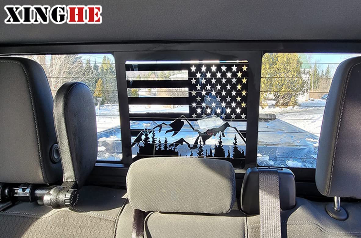Xinghe For Chevy Silverado Gmc Sierra Chevrolet Colorado, Rear Middle Window American Flag Decals Stickers (Matte Black Mountain