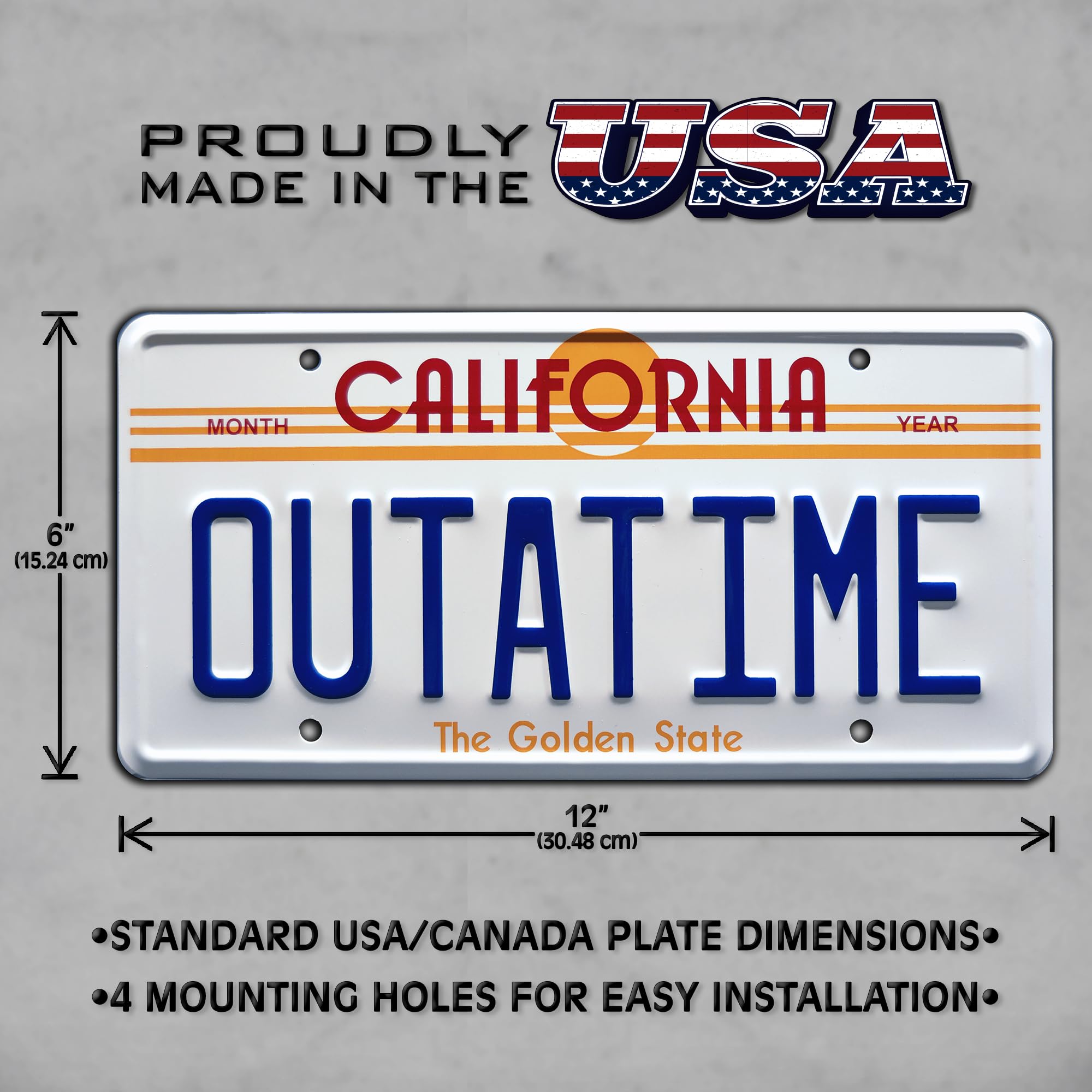 Celebrity Machines Back To The Future | Delorean | Outatime | Metal Stamped Vanity Prop License Plate