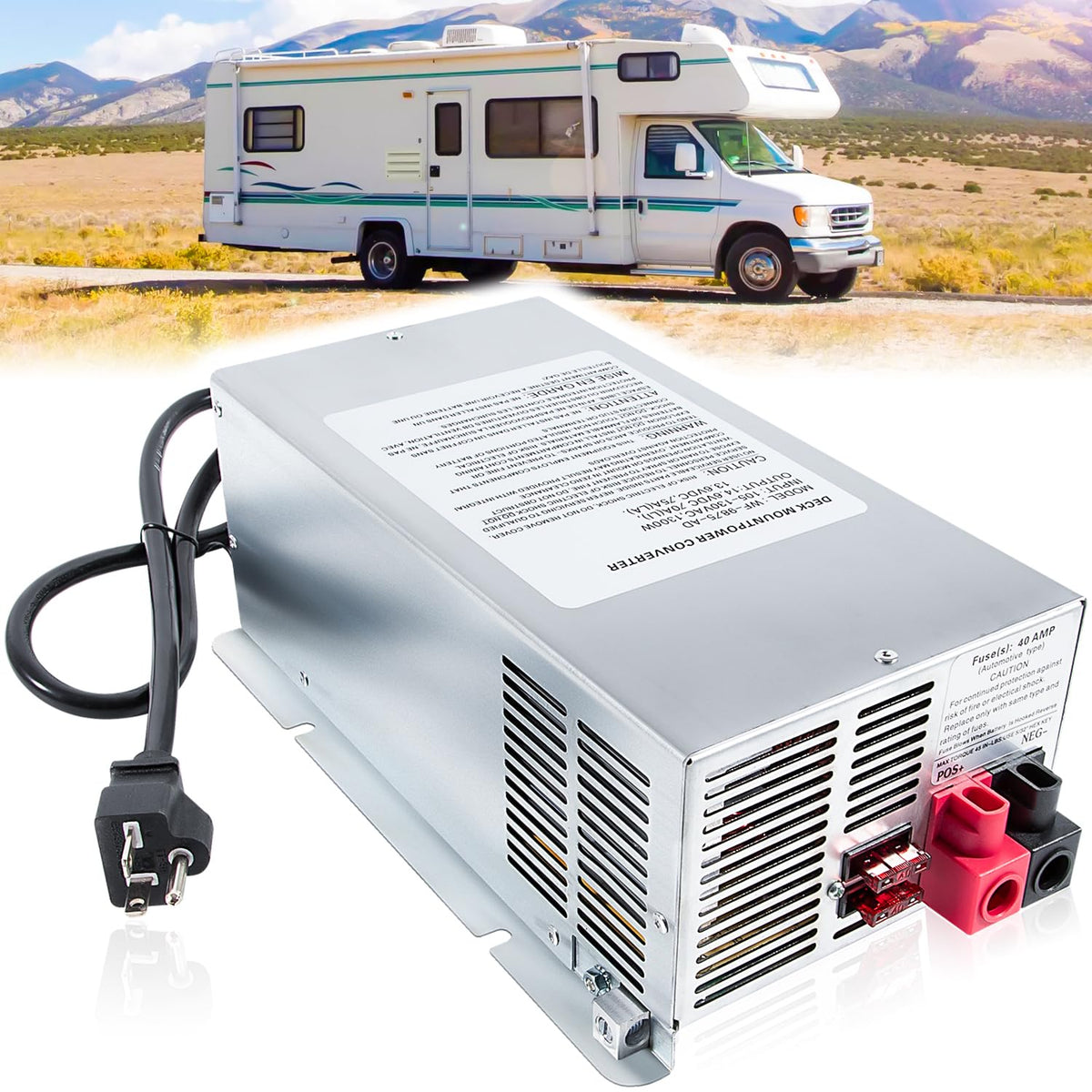 WF-9875 75 Amp Power Converter Deck Mount Charger WF-9875-AD-CB Replacement for RV Trailer Camper Car Boat WF-9800 Series Power 