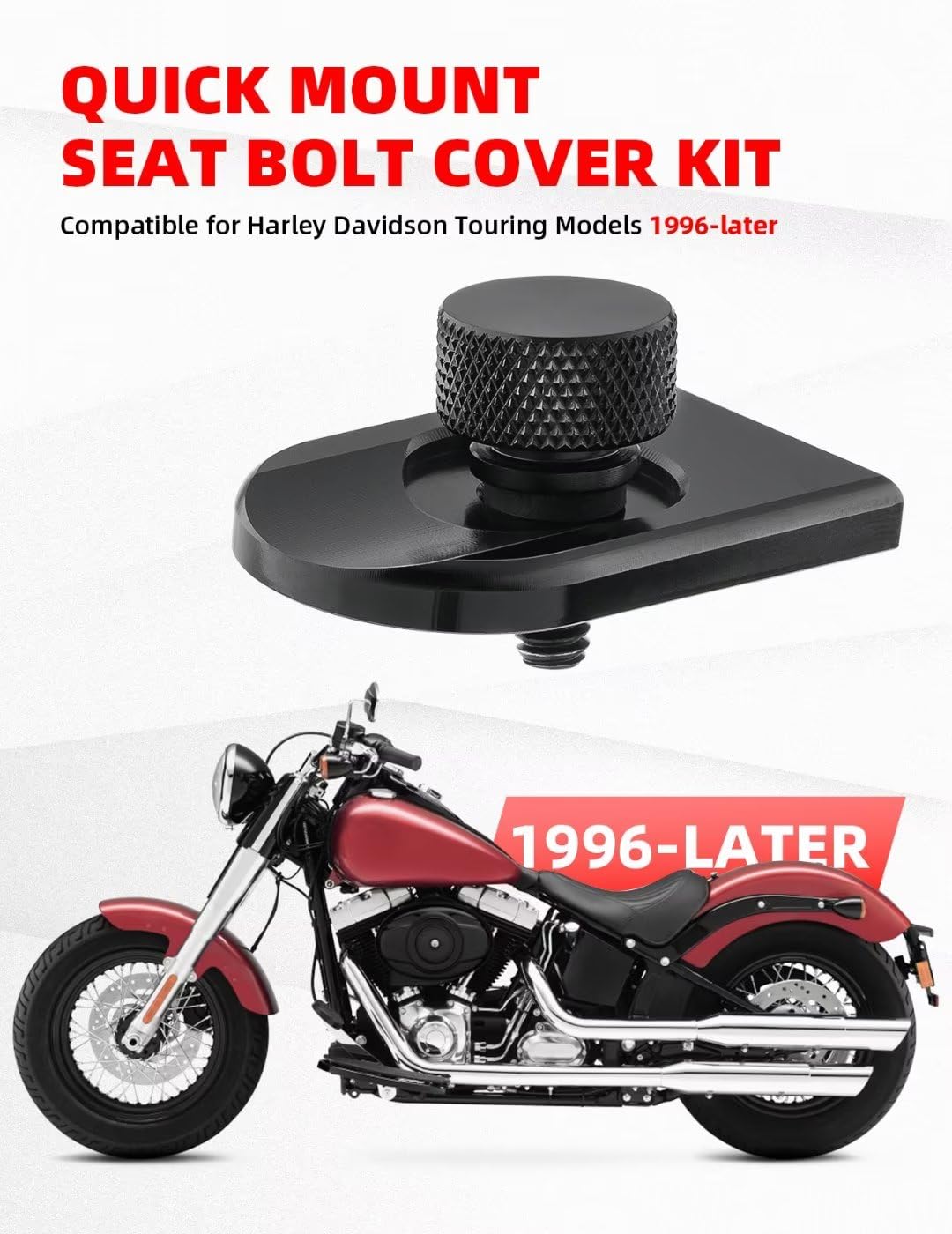 Amazicha Black Aluminium Seat Bolt Tab Screw Mount Knob Cover Compatible With Harley Davidson 1996-2024