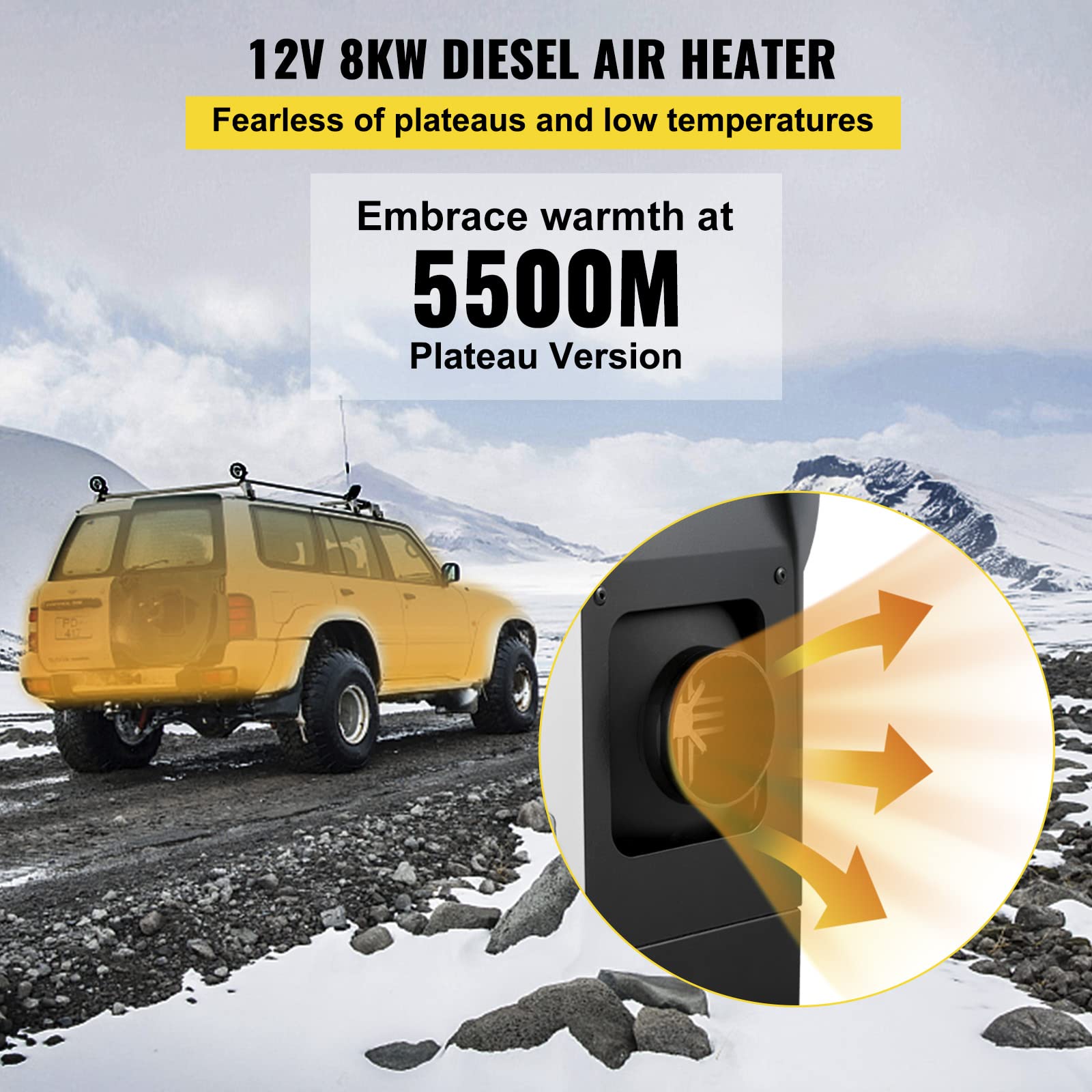 Vevor Diesel Air Heater All In One, One Air Outlet, 8Kw Diesel Heater 12V, Fast Heating, Diesel Parking Heater With Red Lcd Swit