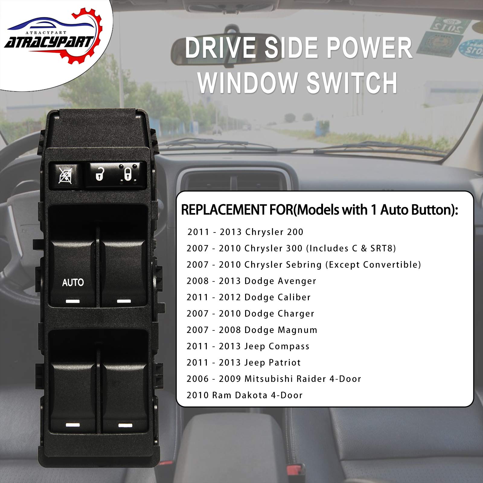 Master Power Window Switch Front Left Driver Side | With 1 Single Auto | Replacement For Chrysler 200 300 Sebring Dodge Avenger Caliber Charger Magnum Jeep Compass Patriot | Replace# 4602780Aa