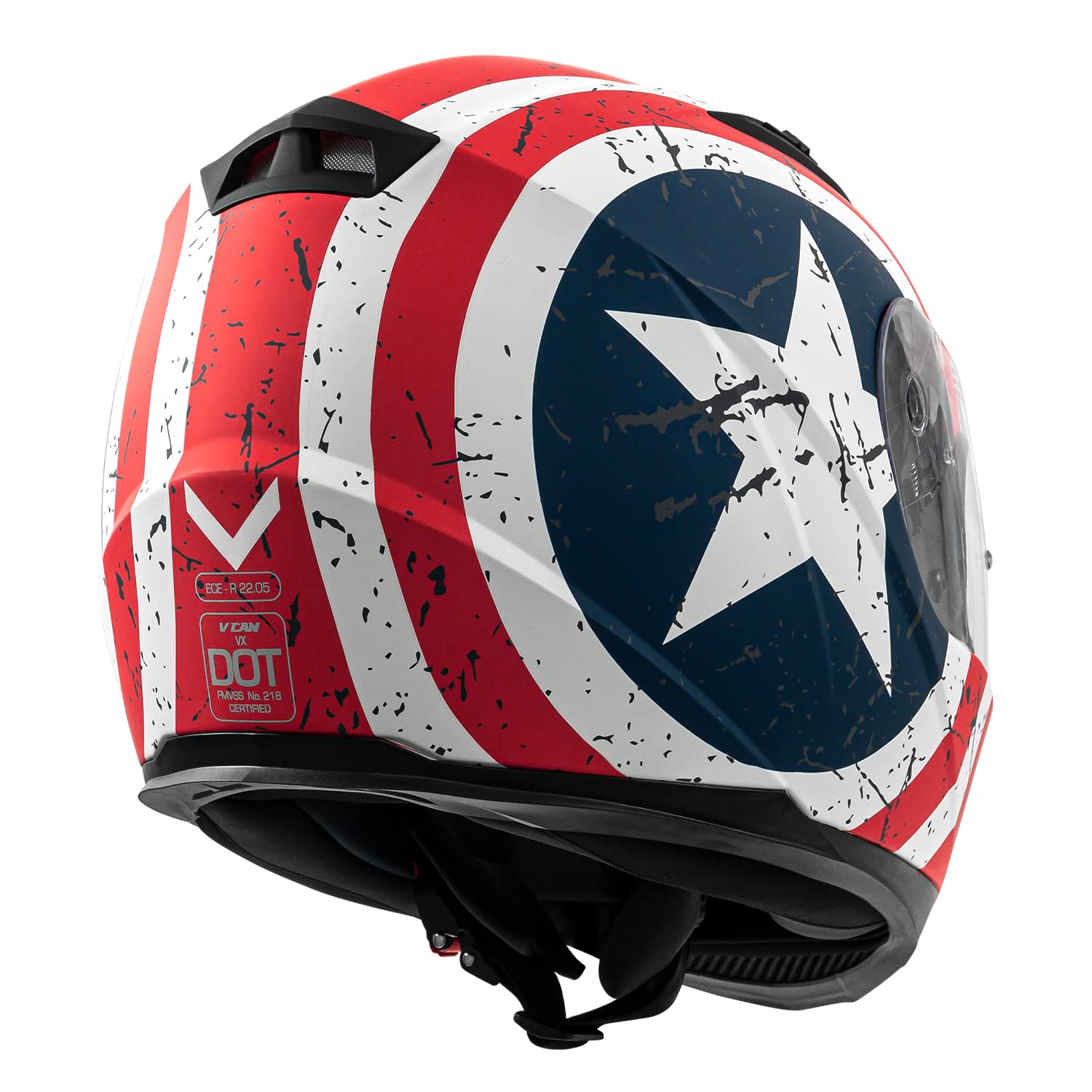 Vcan Vx Lightweight Full Face Motorcycle Street Bike Helmet With Extra Tinted Visor Dot Approved (Rebel Star, X-Large)