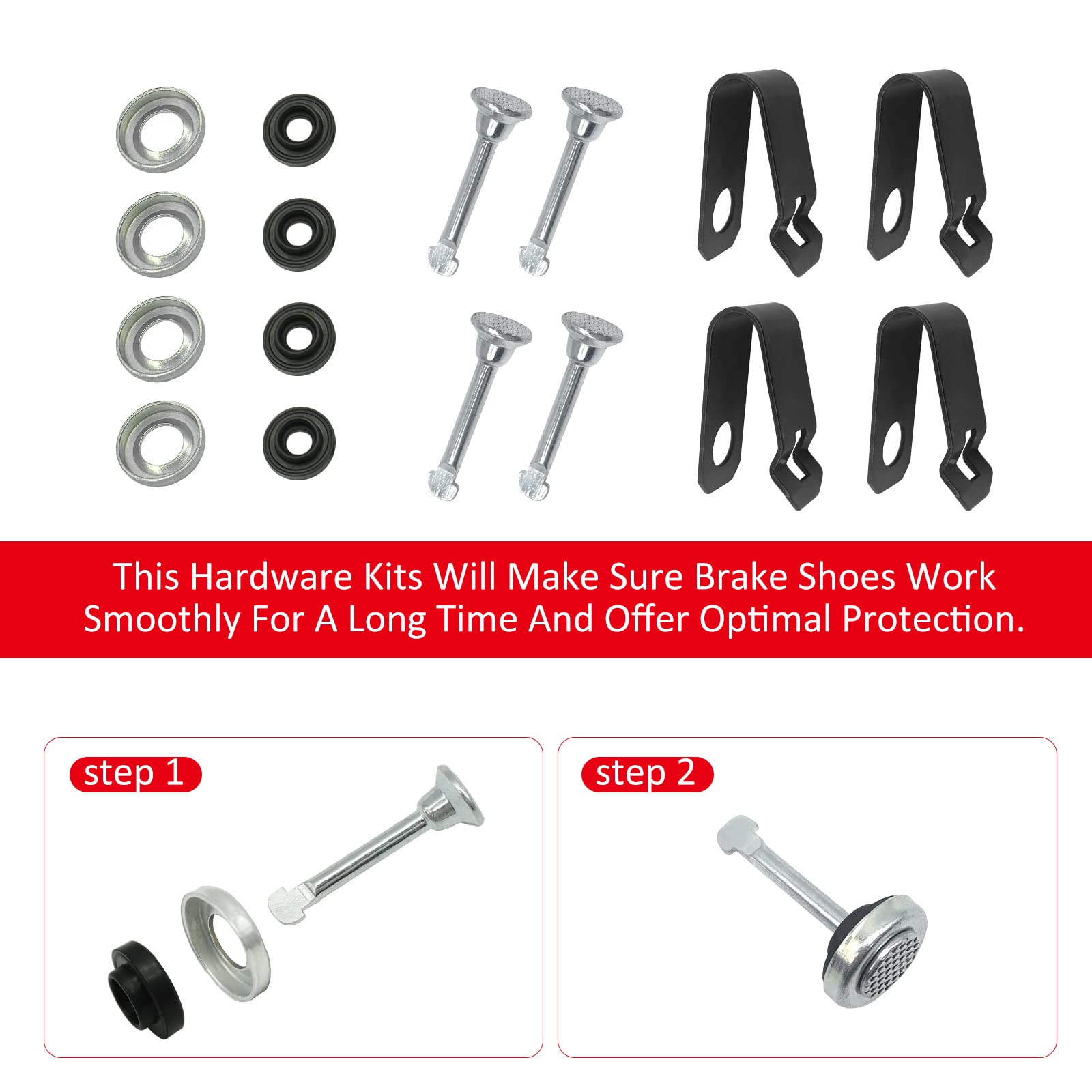 Javik Front Brake Shoes Springs Pins Kit For Honda Trx300Fw 4X4, Trx350, Trx400, Trx450, Trx500, Trx650 Atvs (1988-2005) - Organic (Non-Asbestos) Material - 24 Items