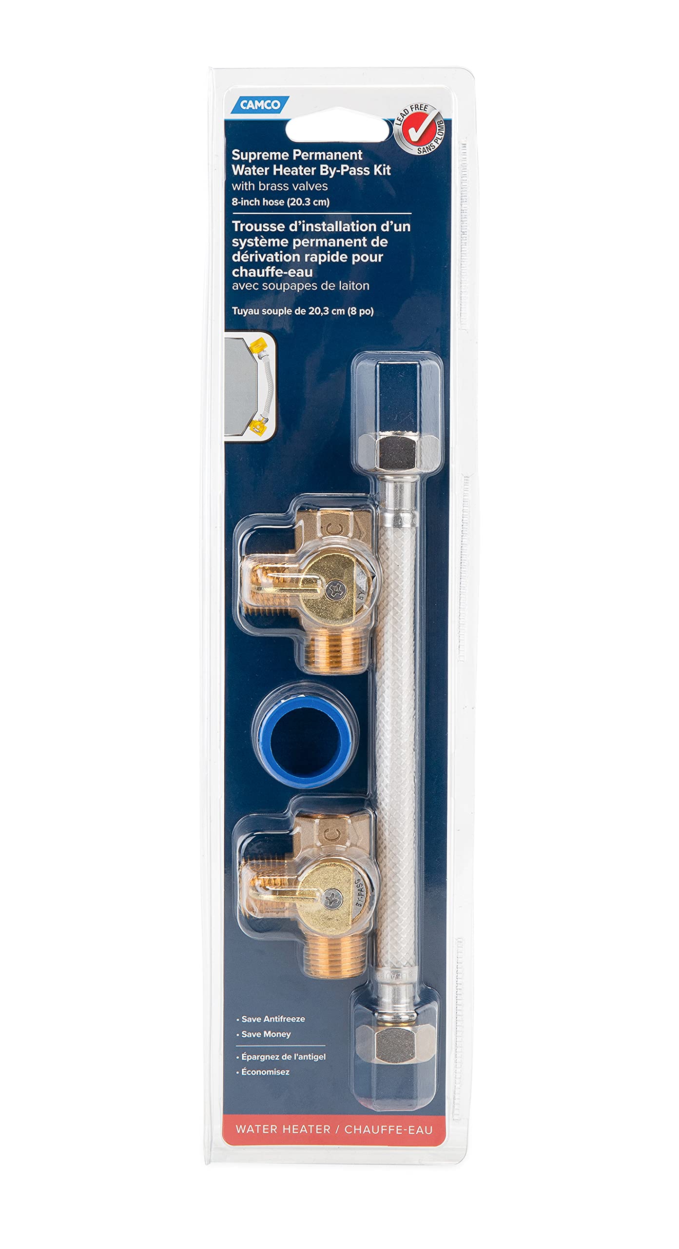 Camco Camper/Rv Water Heater By-Pass Kit | Designed To By-Pass Camper Water Heater When Winterizing | 8-Inch Nylon Reinforced Ho