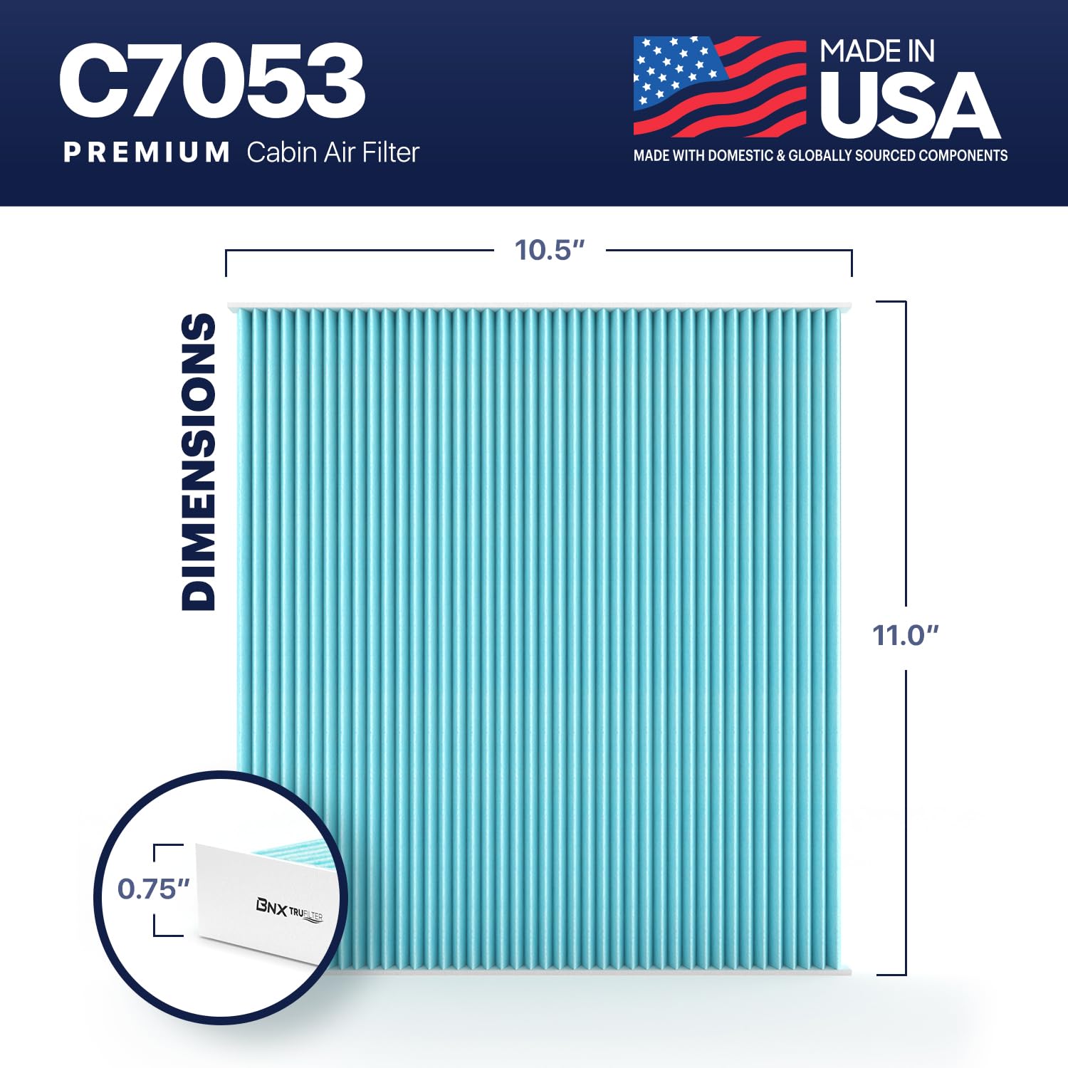 Bnx Trufilter C7053 Cabin Air Filter, Hepa 99.97%, Made In Usa, Compatible With Nissan: Altima 2007-2012, 2009-2014 Maxima, 2009
