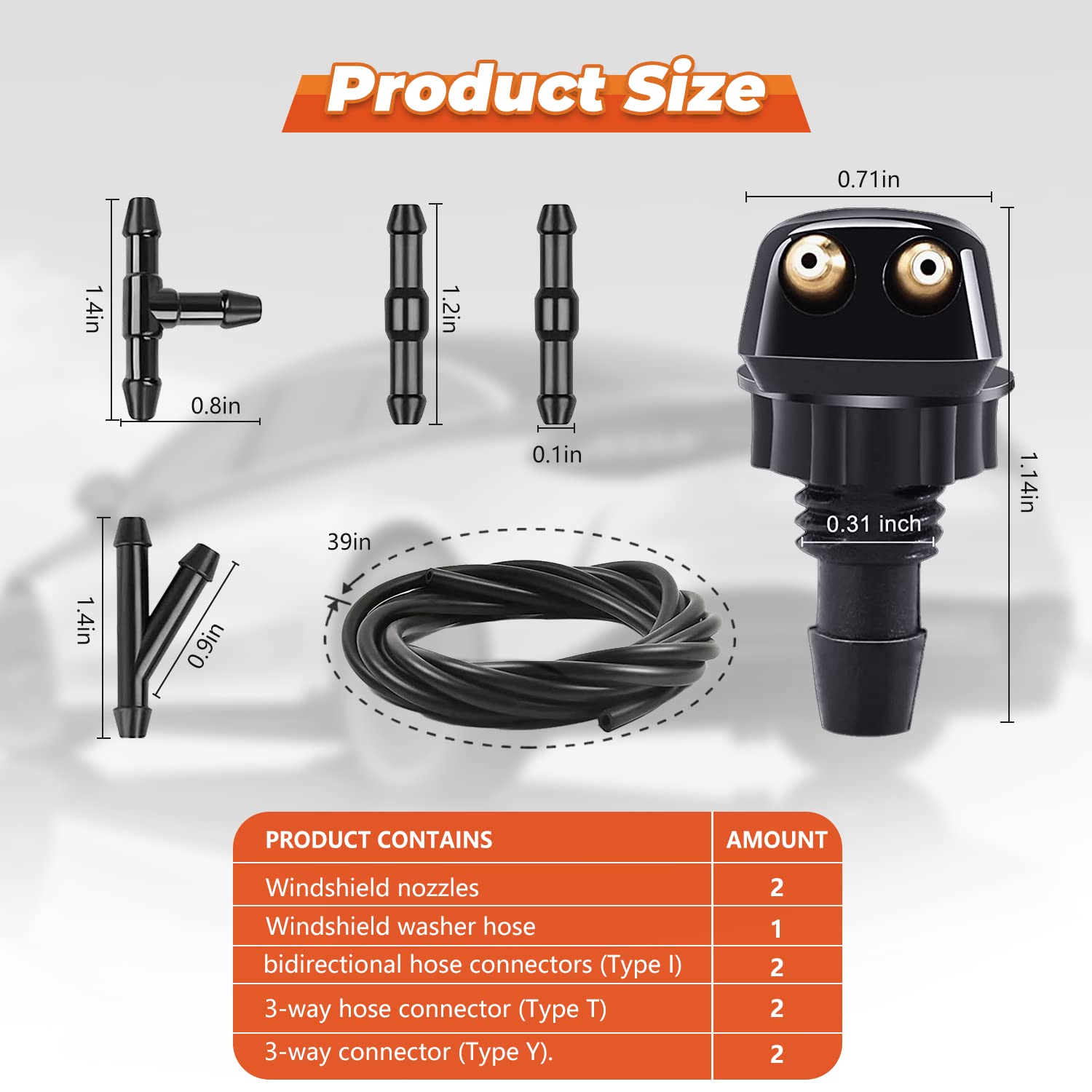 2pcs Front Windshield Washer Nozzles, Front Windshield Washer Nozzle kit and Fluid Hose, Windshield Washer Nozzles Wiper Spray F