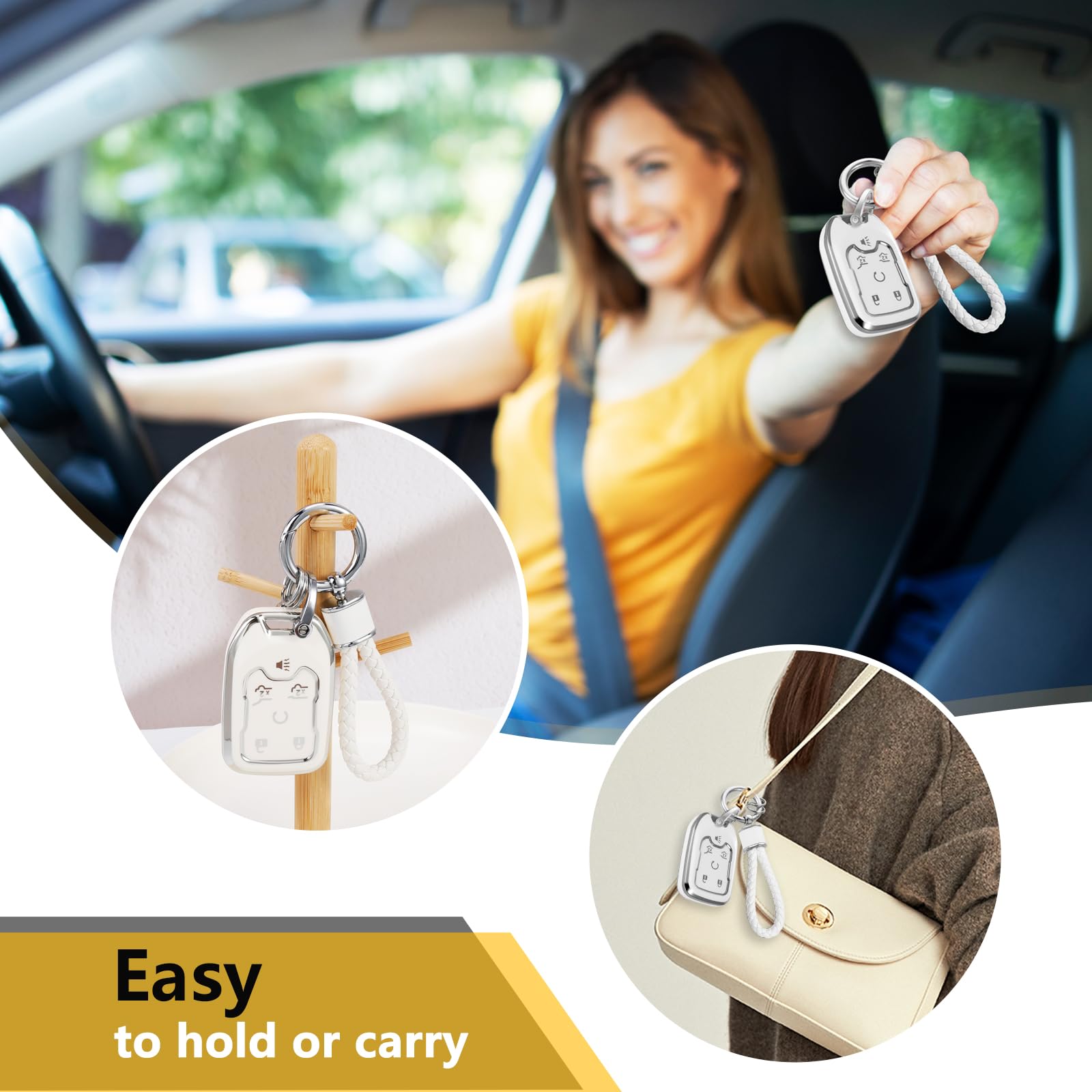 Ctrinews For Gmc Key Fob Cover With Metal Braided Keychain, Upgraded Soft Key Case For Terrain Yukon Xl Chevy Suburban Tahoe (6