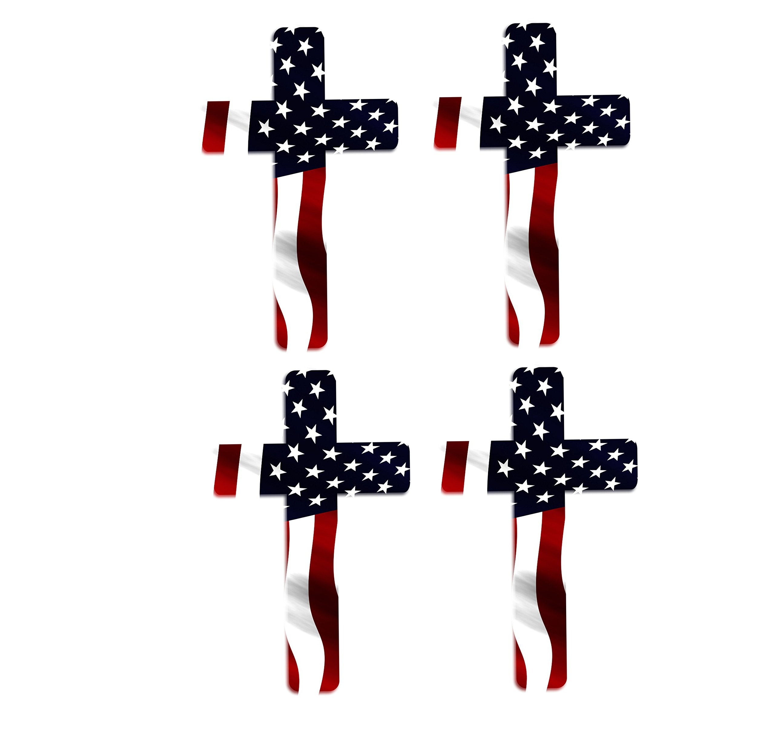 Rogue River Tactical Pack Of 4 Red White Blue Cross Decal Sticker American Flag Usa Large Inch Patriotic Decal Auto Bumper Stick