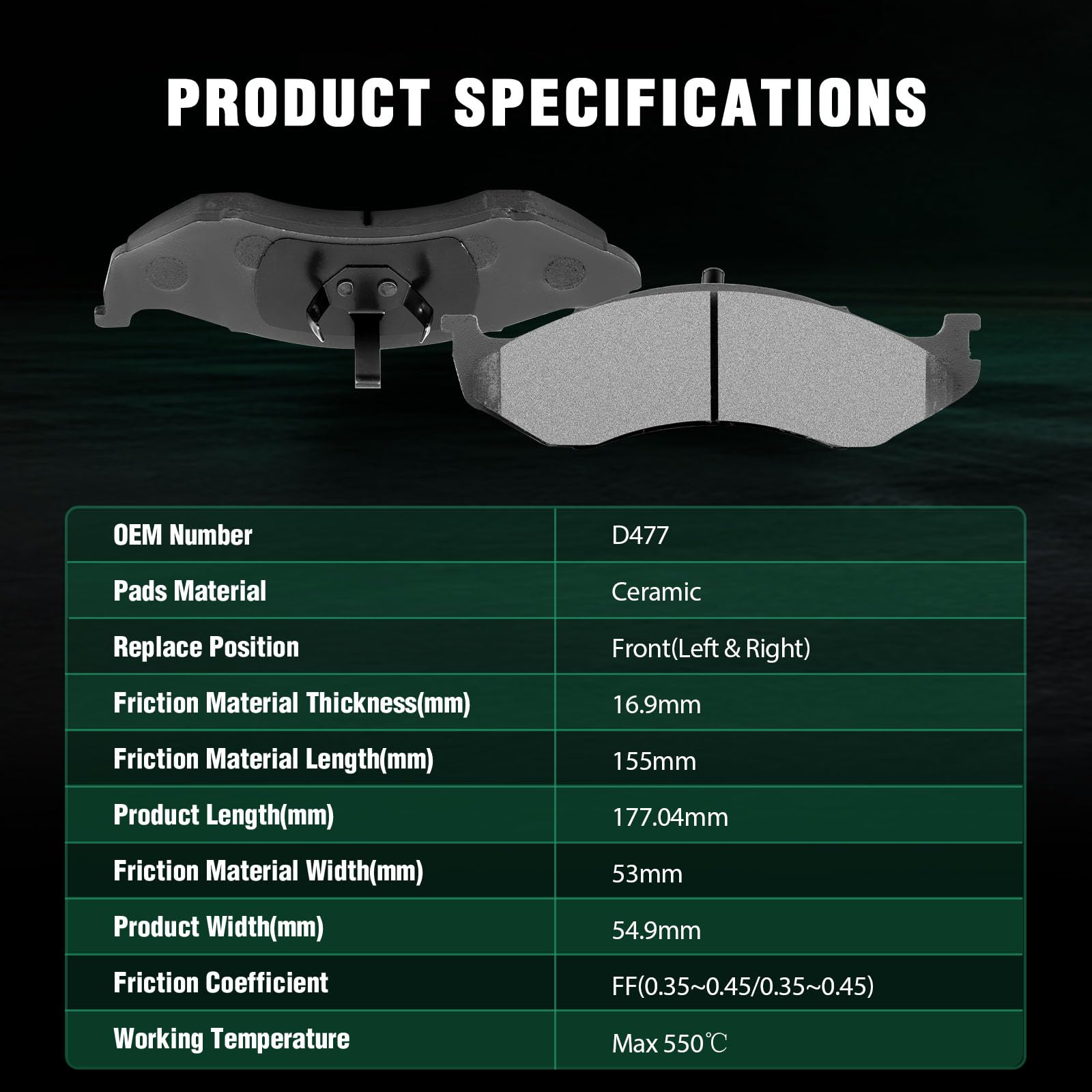 Automuto 4Pcs Front Ceramic Disc Brake Pads Set D477 For Jeep Cherokee Comanche Grand Cherokee Grand Wagoneer Tj Wagoneer Wrangl