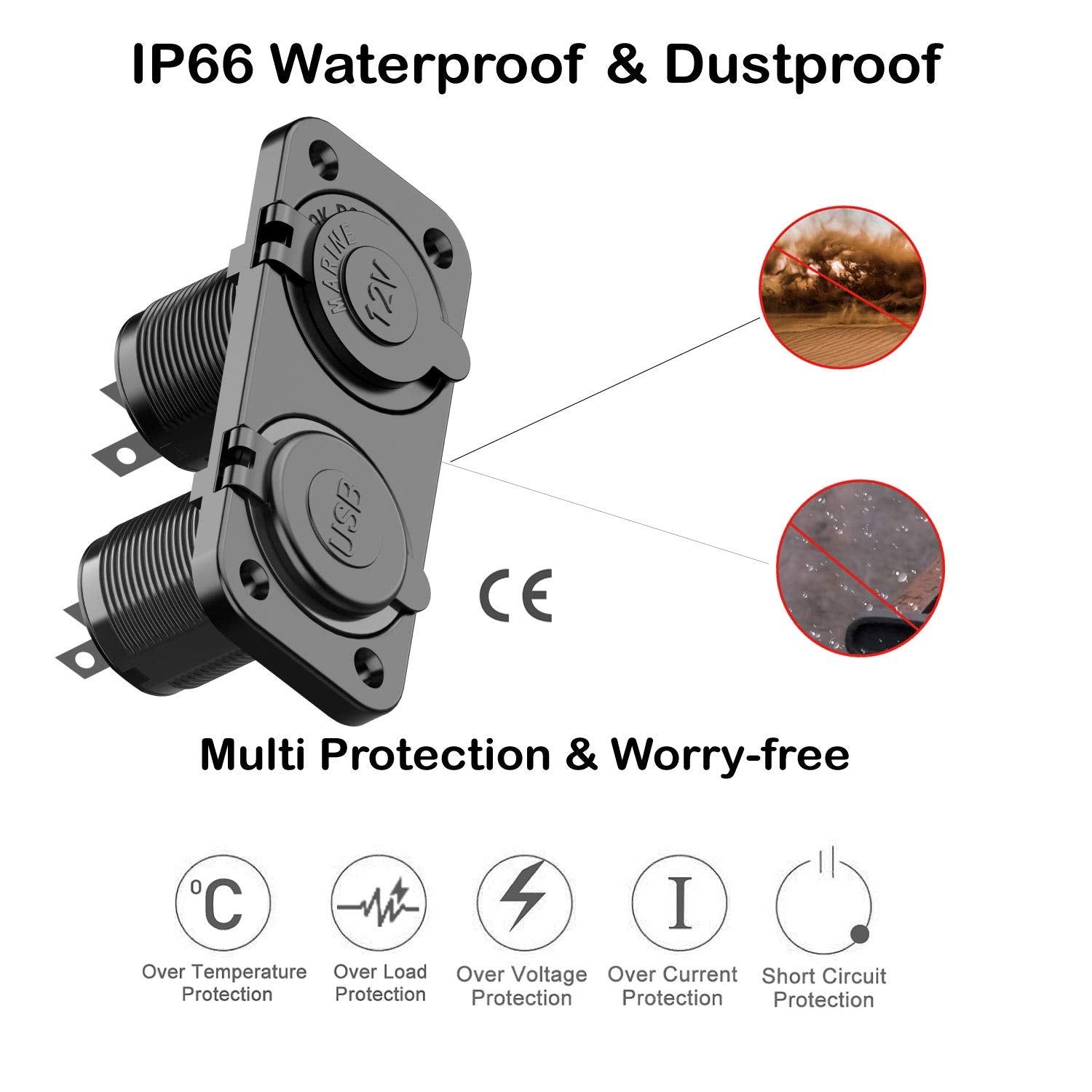 Qc 3.0 Usb Outlet 12V Boat Marine Waterproof Cigarette Lighter Socket Splitter 12 Volt Dc Power Charger Adapter Diy Kit With Blu