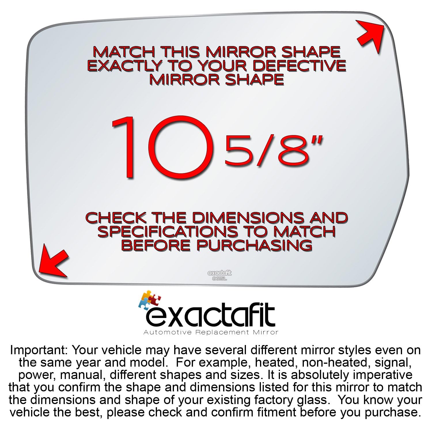 Exactafit 8615L Driver Side Mirror Glass Replacement Repair Compatible With 2004 2005 2006 2007 2008 2009 2010 Ford F150 F-150 P