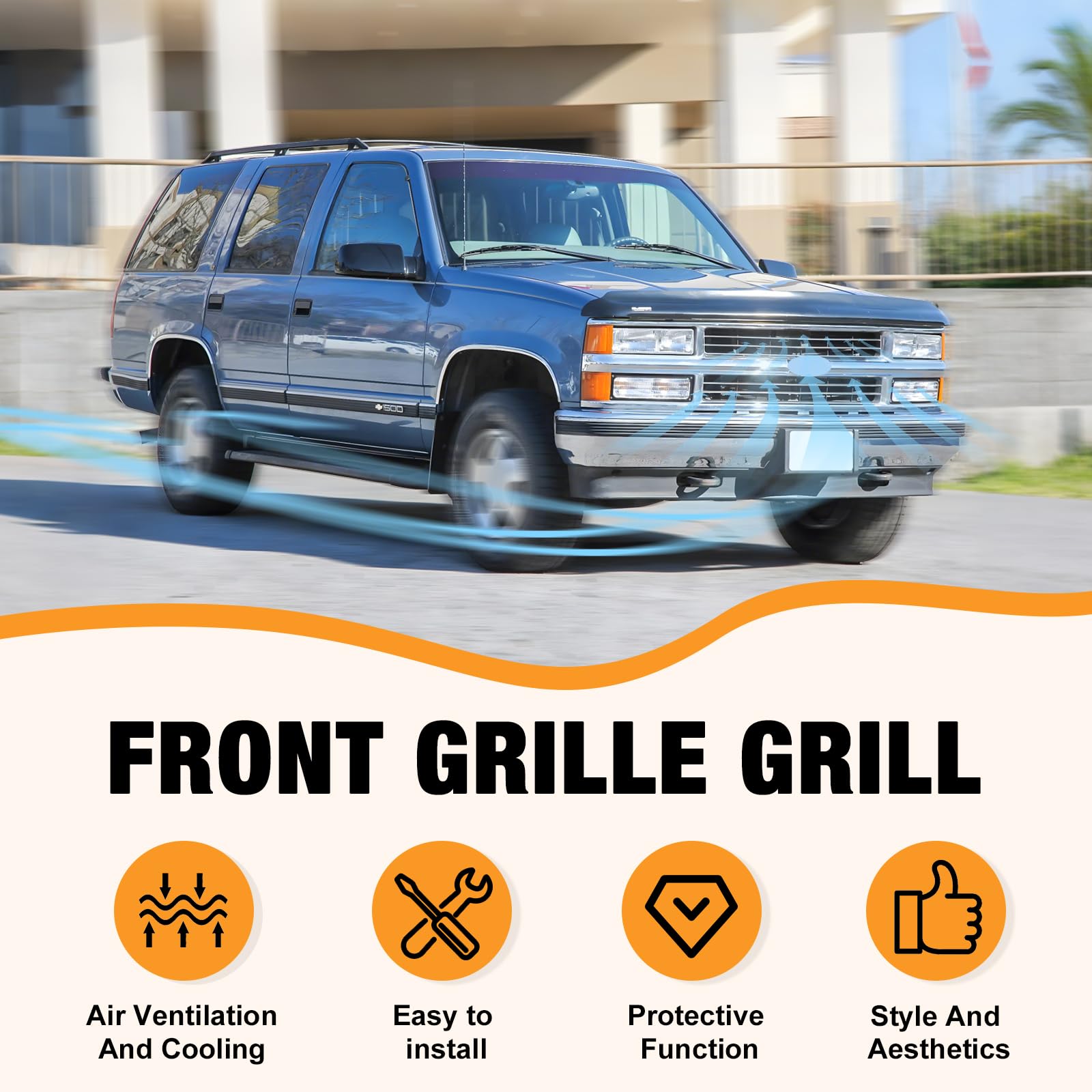 Carpartsdepot Front Grille Grill Chrome Shell With Insert Compatible With Chevrolet 1994-2000 C/K 1500 2500 3500 Tahoe Blazer Fo