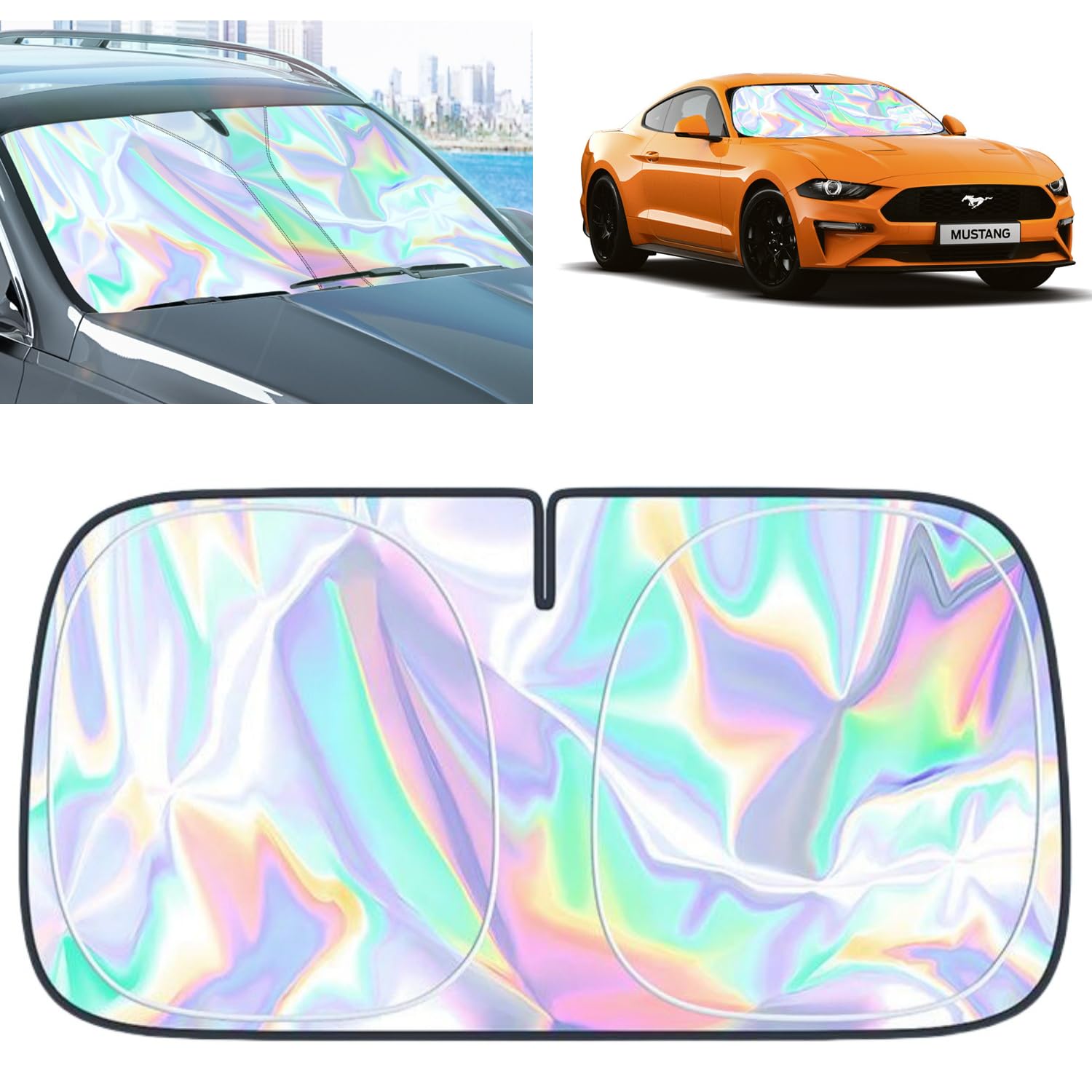 for Ford Mustang Windshield Sun Shade - Foldable Windshield Cover Sun Shade Mustang 2015-2024 Accessories Protect Car from Sun R