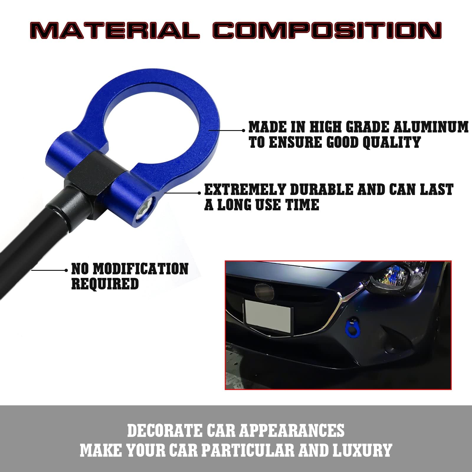 Xotic Tech Sport Track Racing Style Cnc Aluminum Screw-On Tow Hook Front Bumper Compatible With Mazda 3 6 Cx-5 Mx-5 Or Cadillac