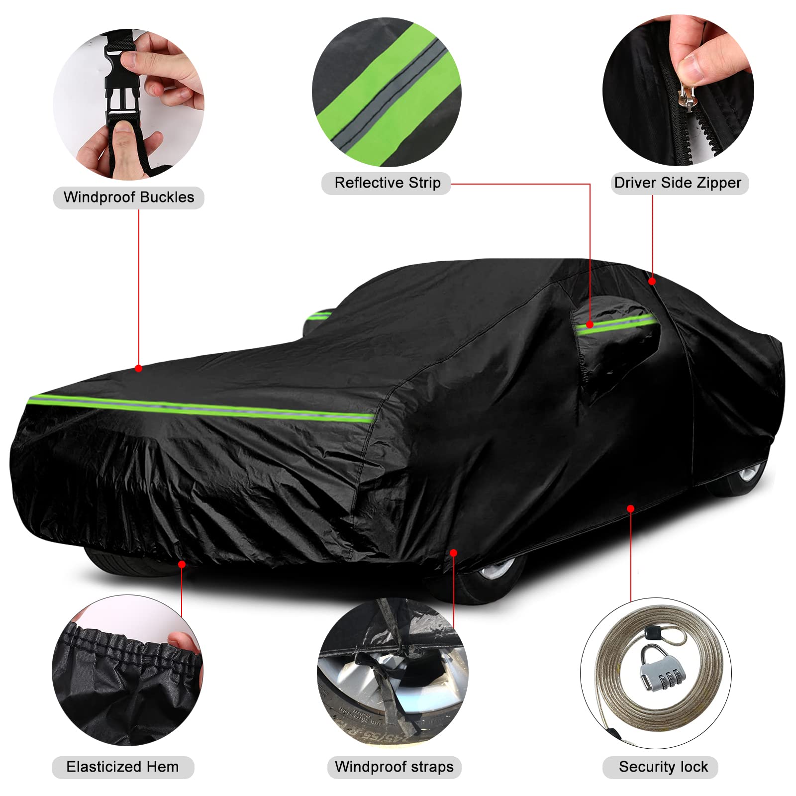 Waterproof Car Cover Replace For 1964-1978 Ford Mustang, 6 Layers All Weather Custom-Fit Mustang Full Car Covers With Zipper Doo