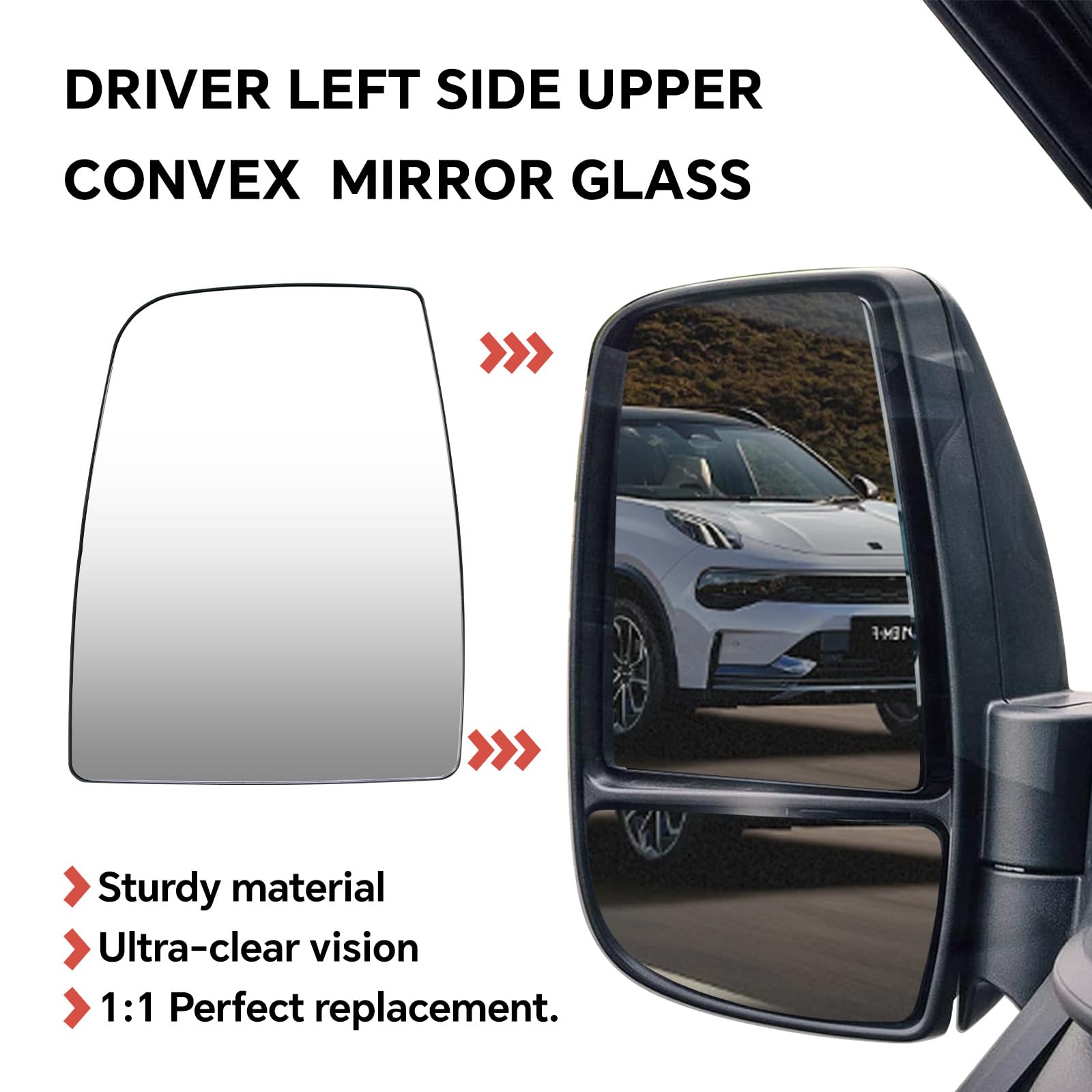 Top-Max Driver Left Side Upper Rearview Convex Heated Mirror Glass With Rear Holder Fit Ford Transit 150 250 350 From 2015 To 20