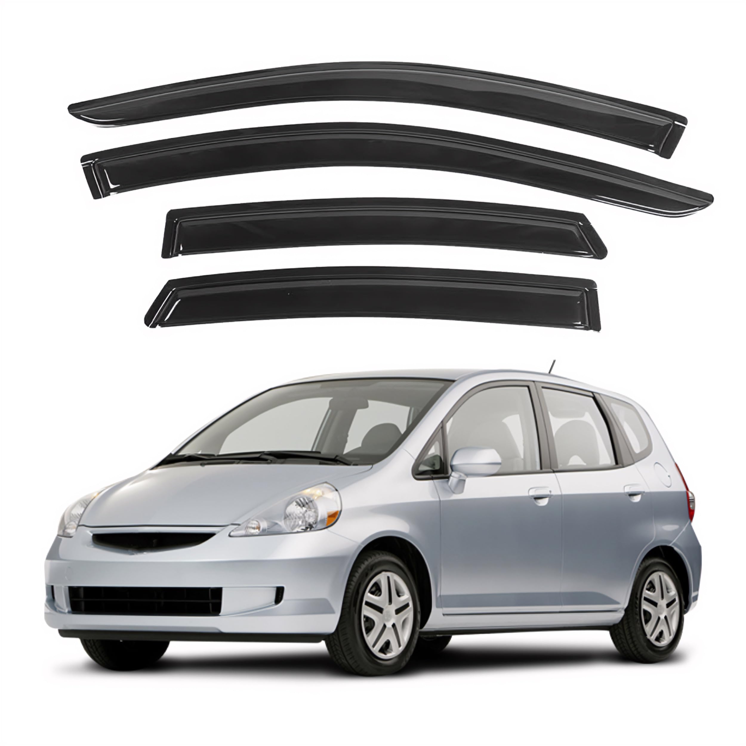 Ig Window Visor For Honda Fit 2007-2008, Rain Guard Tape-On Extra Durable Sun Wind Side Vent Window Deflector Mugen Style, 2007