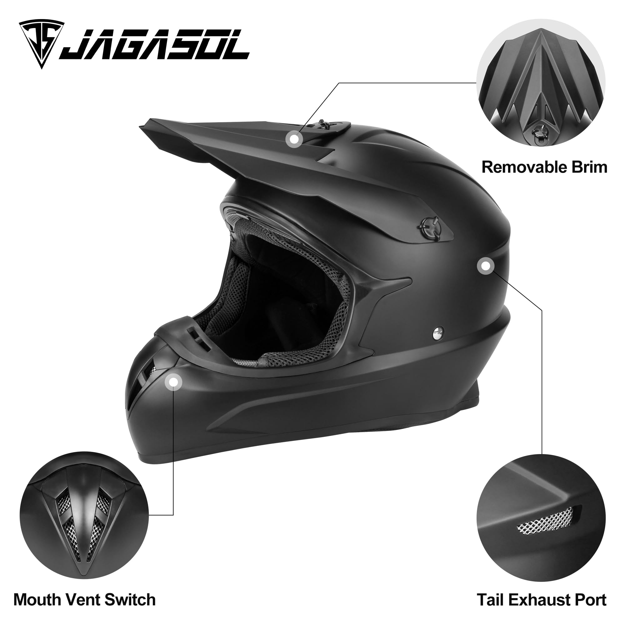JAGASOL DOT Off Road Dirt Bike Motocross Helmet for Adults Men and Women, Dual Sport Full Face Motorcycle Helmet, ATV MX BMX Off