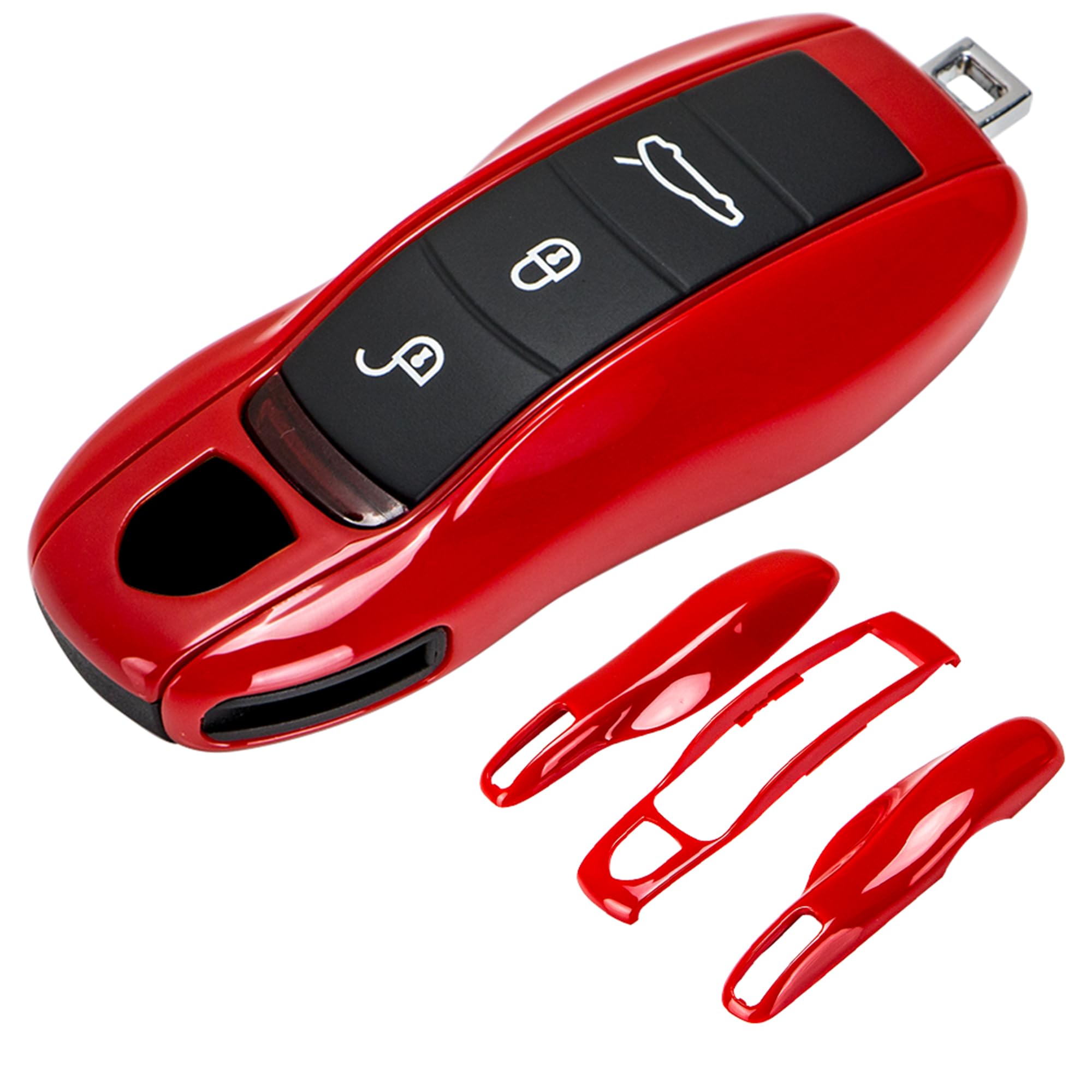 Aerobon 3-Piece Painted Key Cover Key Fob Shell Cover Compatible With Porsche Key Shell, Key Shell Replacement (Mk1, Red)