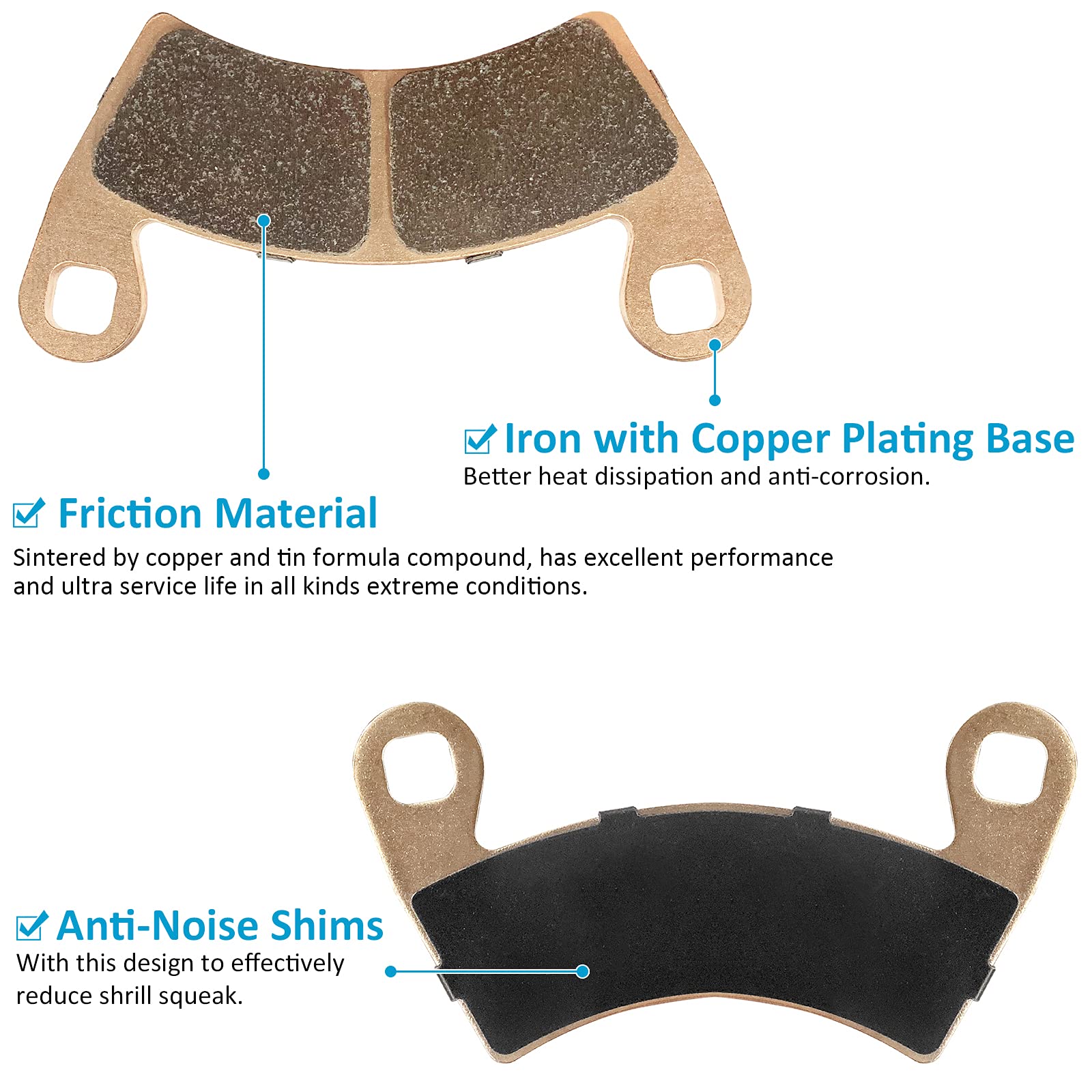 Brake Pads Sintered With Anti-Noise Shims For Polaris Rzr 900 1000 4 Xp Rs1 Ranger 570 700 800 900 1000 Ev Crew Diesel 6X6, 2203